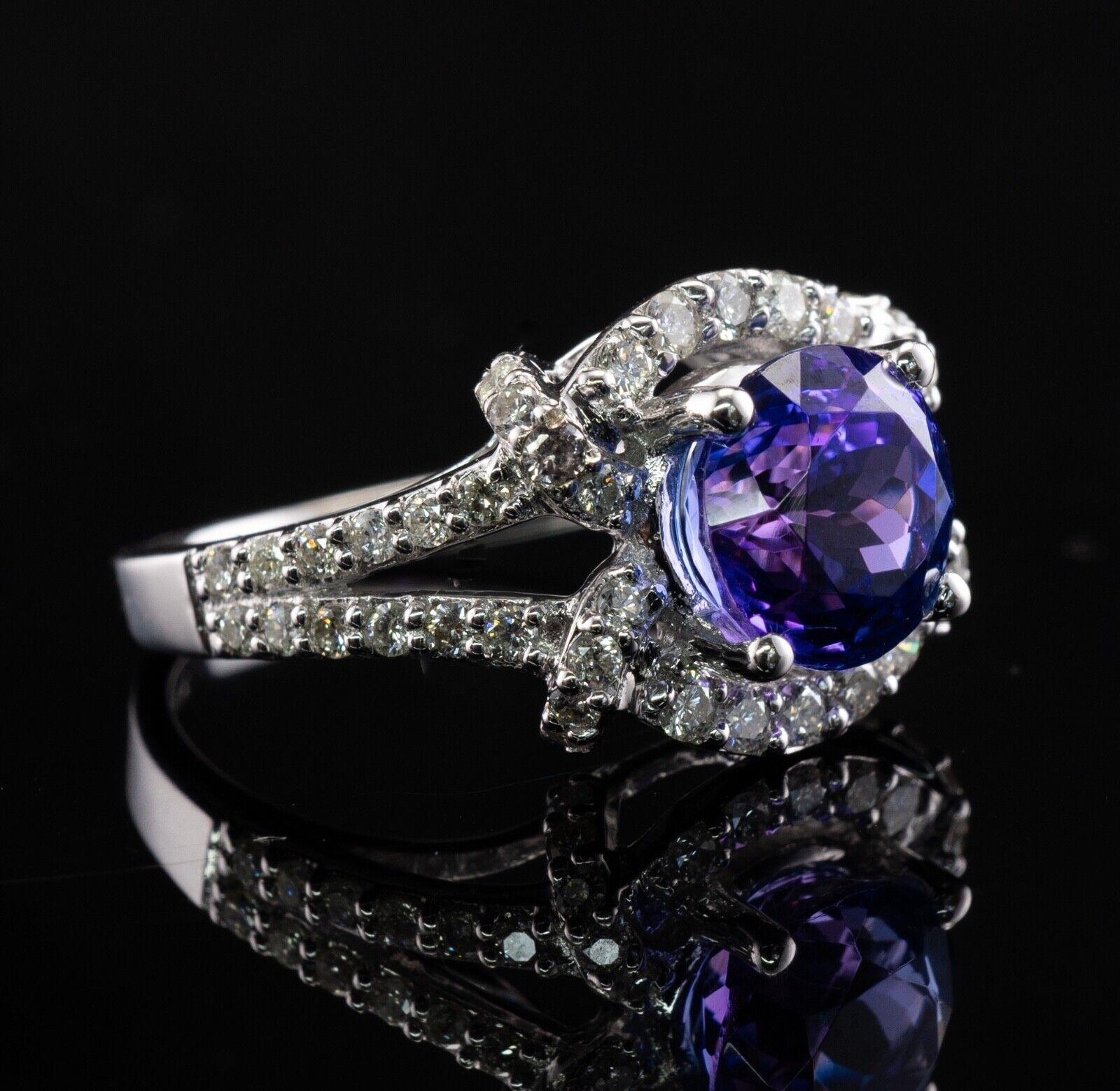 Natürlicher Diamant-Tansanit-Ring 18K Weißgold von Galaxy Damen im Angebot