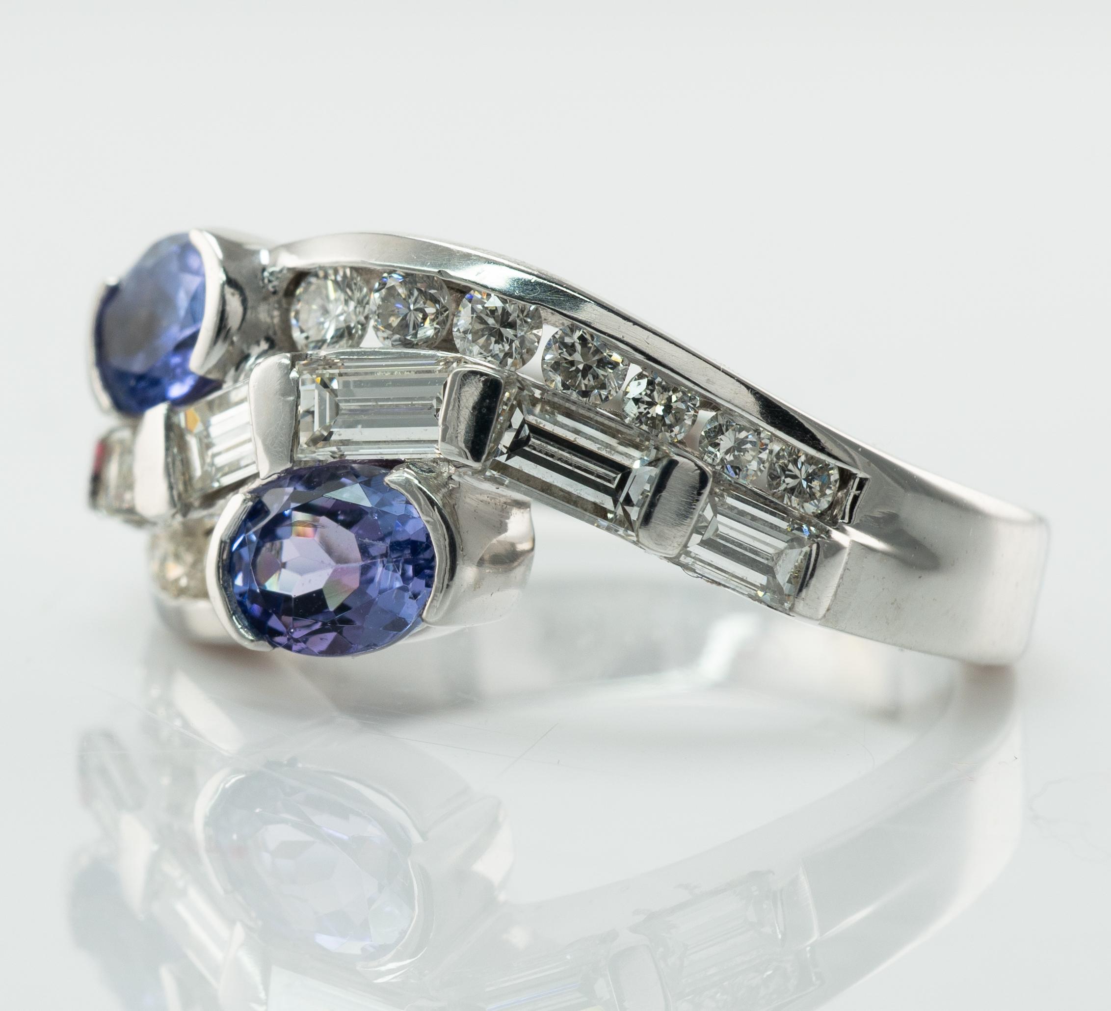 Natural Diamond Tanzanite Ring Band 14K White Gold In Good Condition For Sale In East Brunswick, NJ