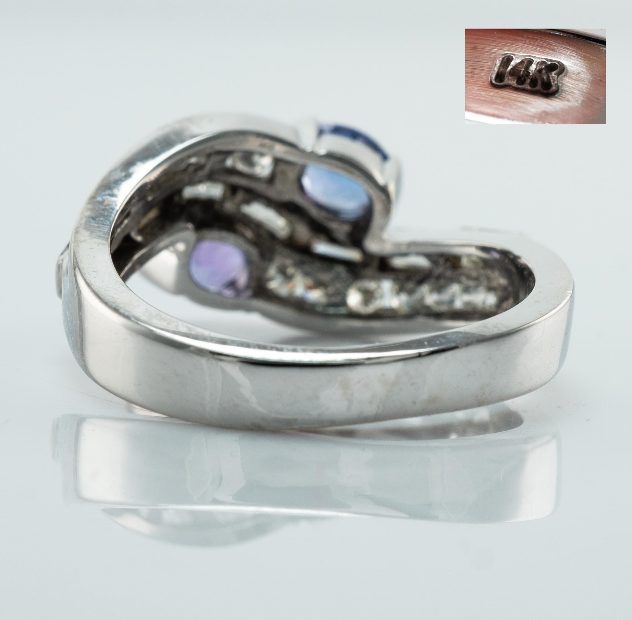 Women's Natural Diamond Tanzanite Ring Band 14K White Gold For Sale