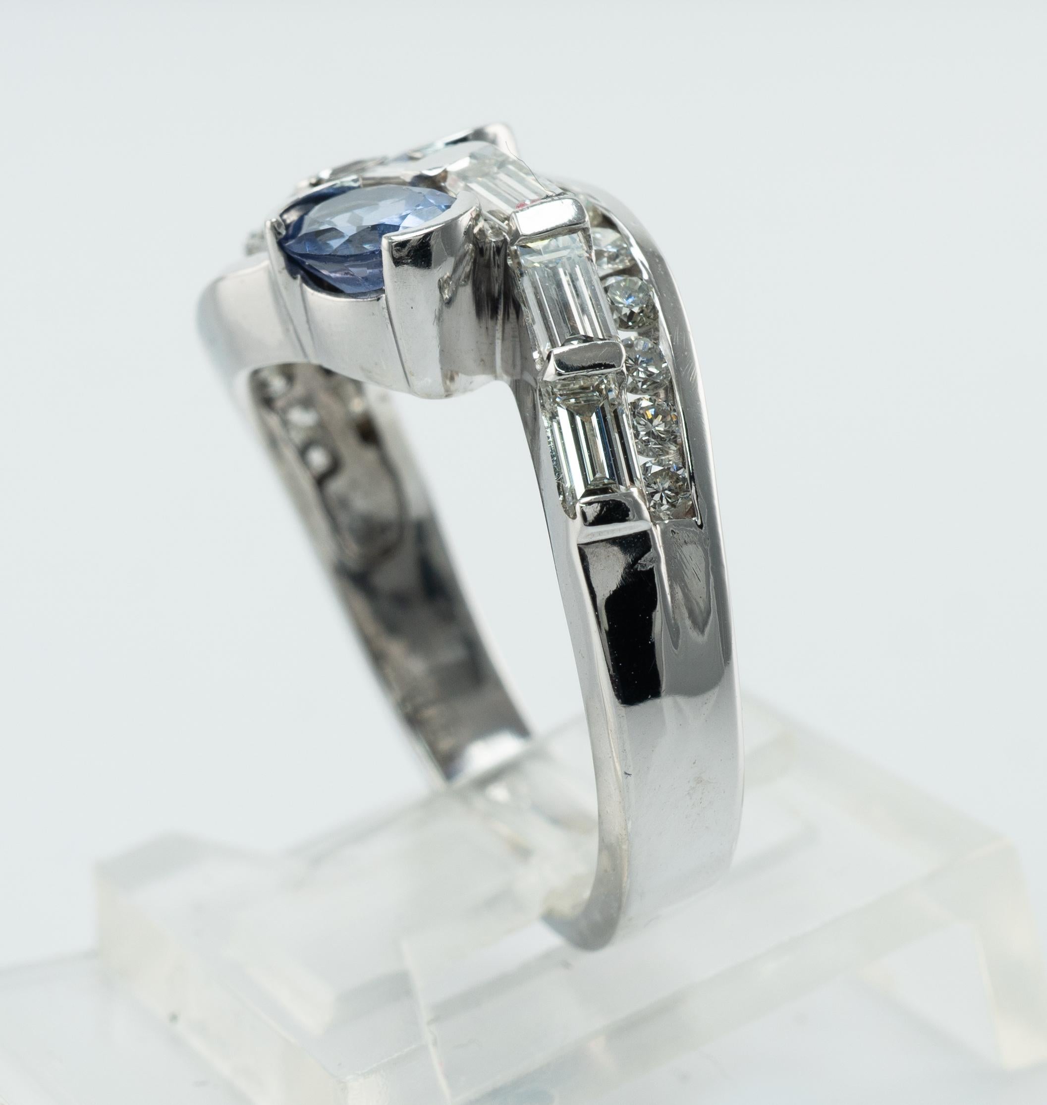 Natural Diamond Tanzanite Ring Band 14K White Gold For Sale 4