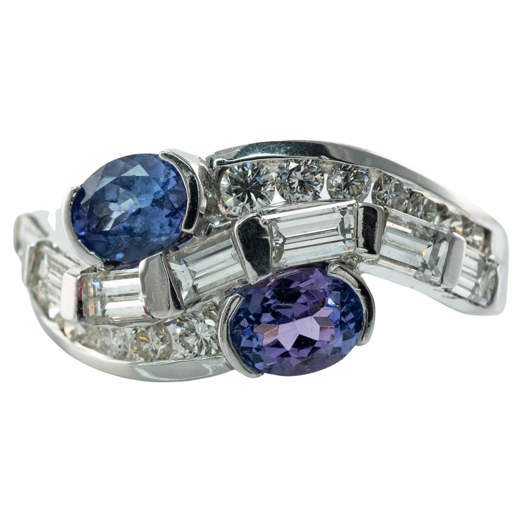 Natural Diamond Tanzanite Ring Band 14K White Gold For Sale