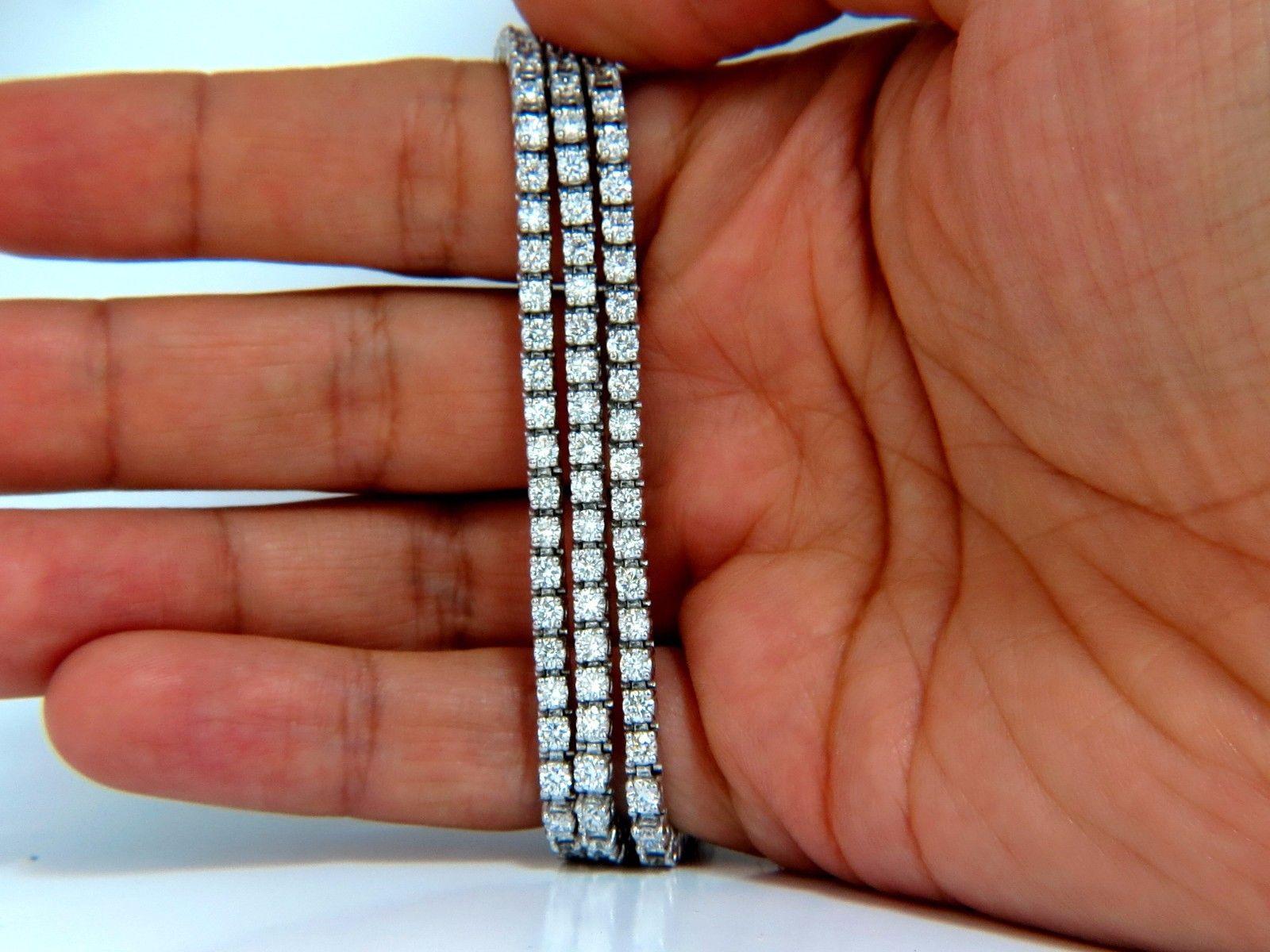 Round Cut Natural Diamond Tennis Bracelet 12.32 Carat G/Vs 14 Karat Three Rows Brilliants For Sale