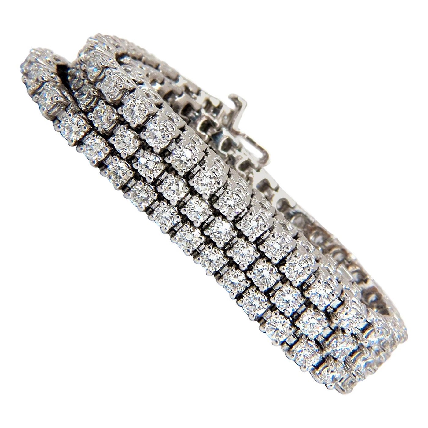 Pulsera de diamantes naturales estilo «tenis», 12,32 quilates, G/Vs, 14 quilates, tres filas de diamantes en talla brillante*