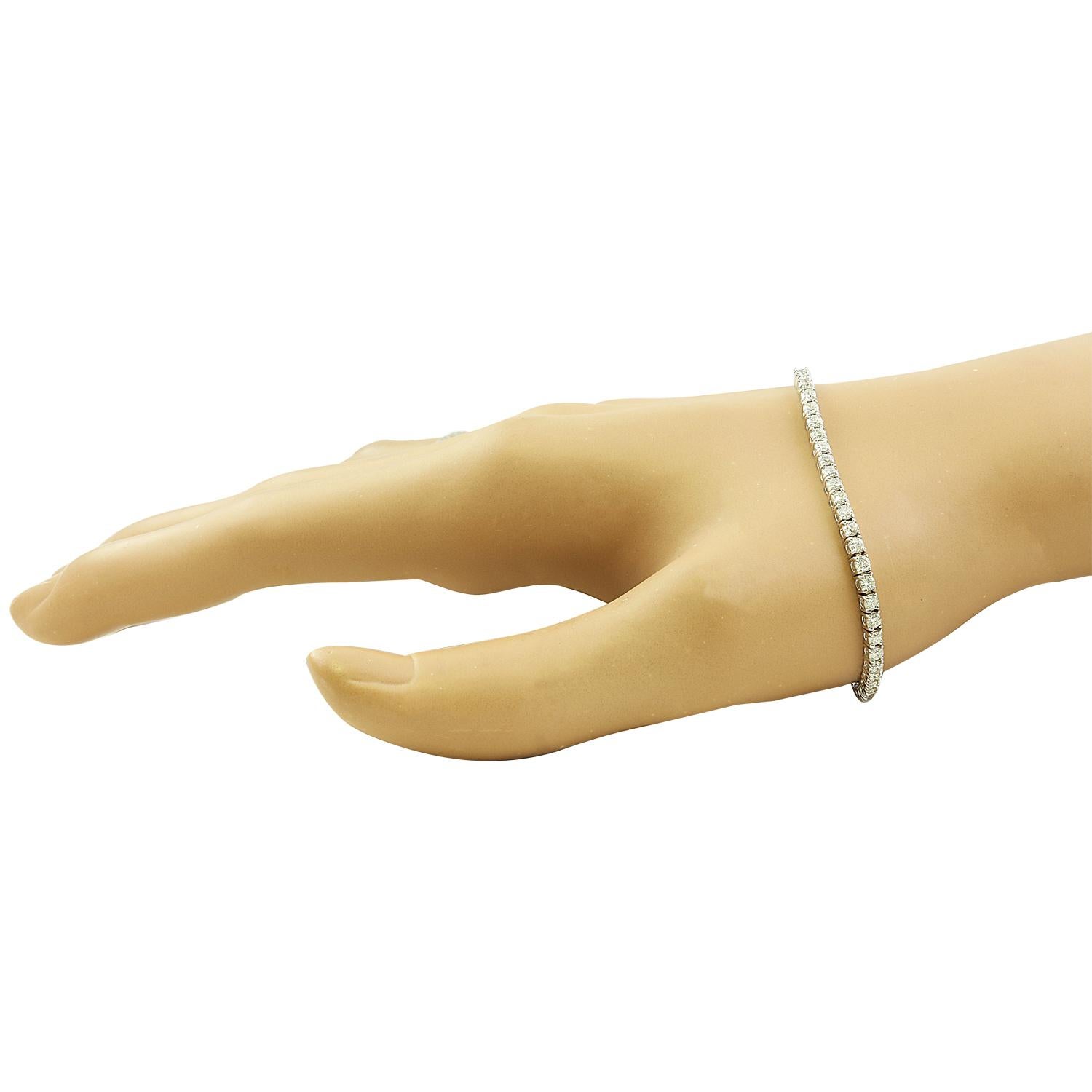 3.35 Carat Natural Diamond 14 Karat Solid White Gold Diamond Bracelet
Stamped: 14K 
Total Bracelet Weight: 7.6 Grams
Bracelet Length: 7 Inches 
Diamond Weight: 3.55 Carat (F-G Color, VS2-SI1 Clarity )
Face Measures: 2.40 Millimeters
SKU: [600507]
