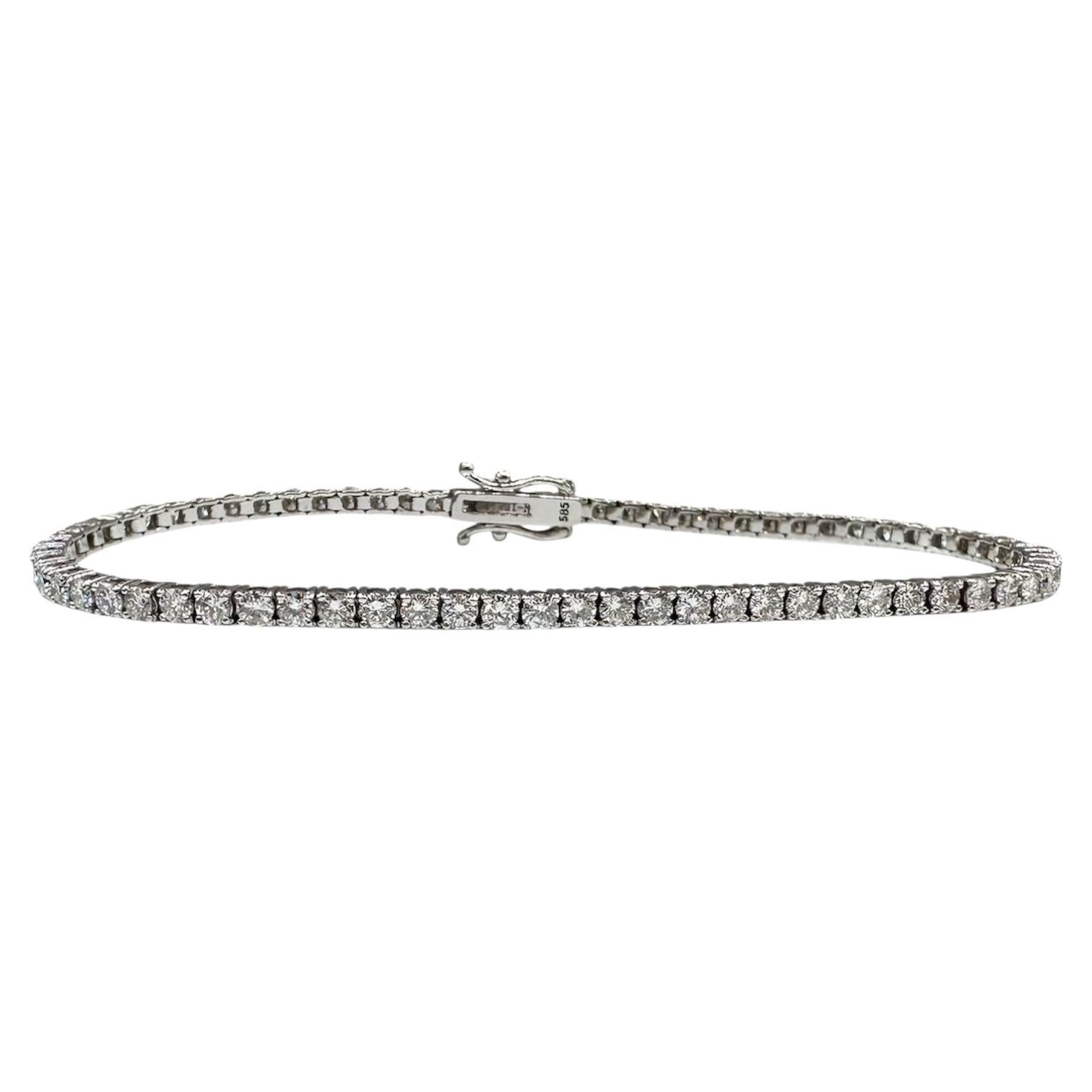 Pulsera de tenis de diamantes naturales en oro blanco de 14 quilates - 3ctw FG SI, 7in