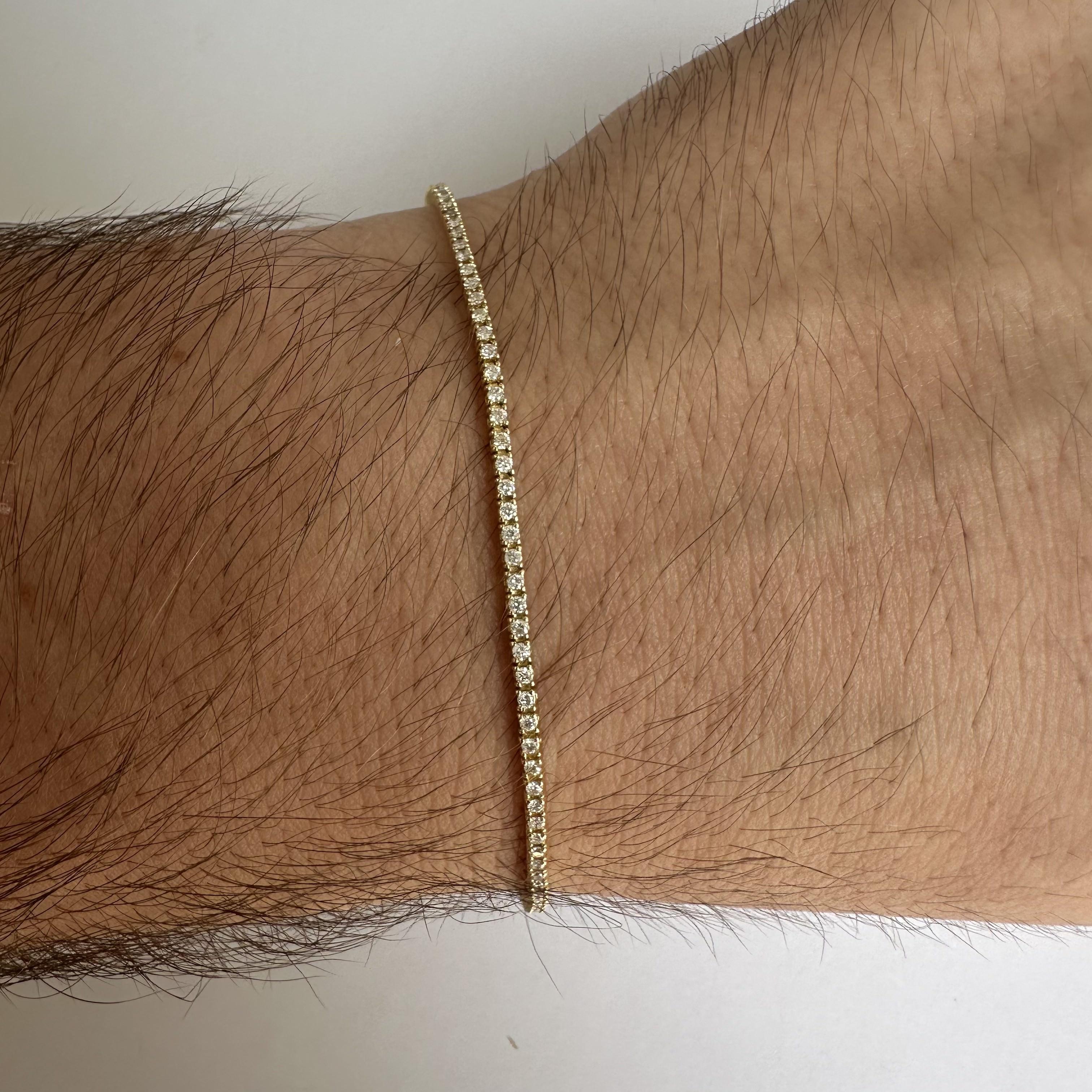Round Cut Natural Diamond Tennis Bracelet in 14kt Yellow Gold - 1.10ctw GH I1 Diamonds, 7