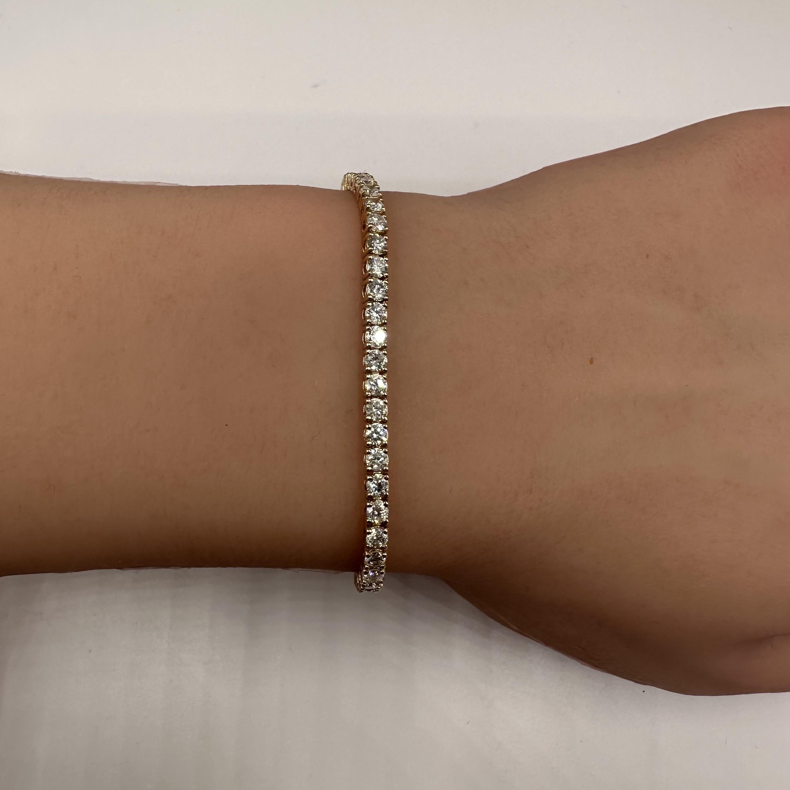 Natürliches Diamant-Tennisarmband aus 14kt Gelbgold - 4ct GH SI2-I1, 7