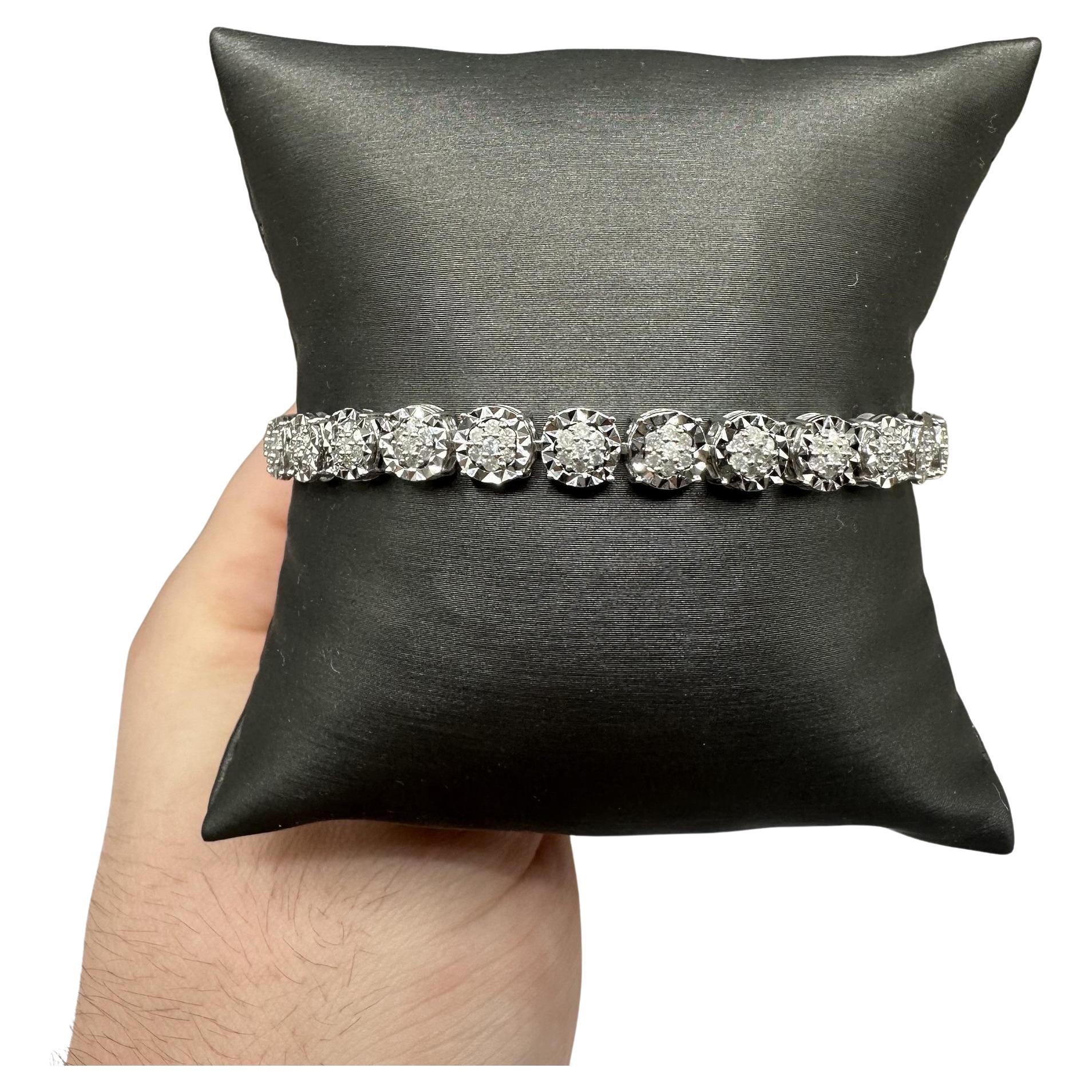 Natural Diamond Tennis Bracelet in Sterling Silver – 2ctw, 7.69in, New