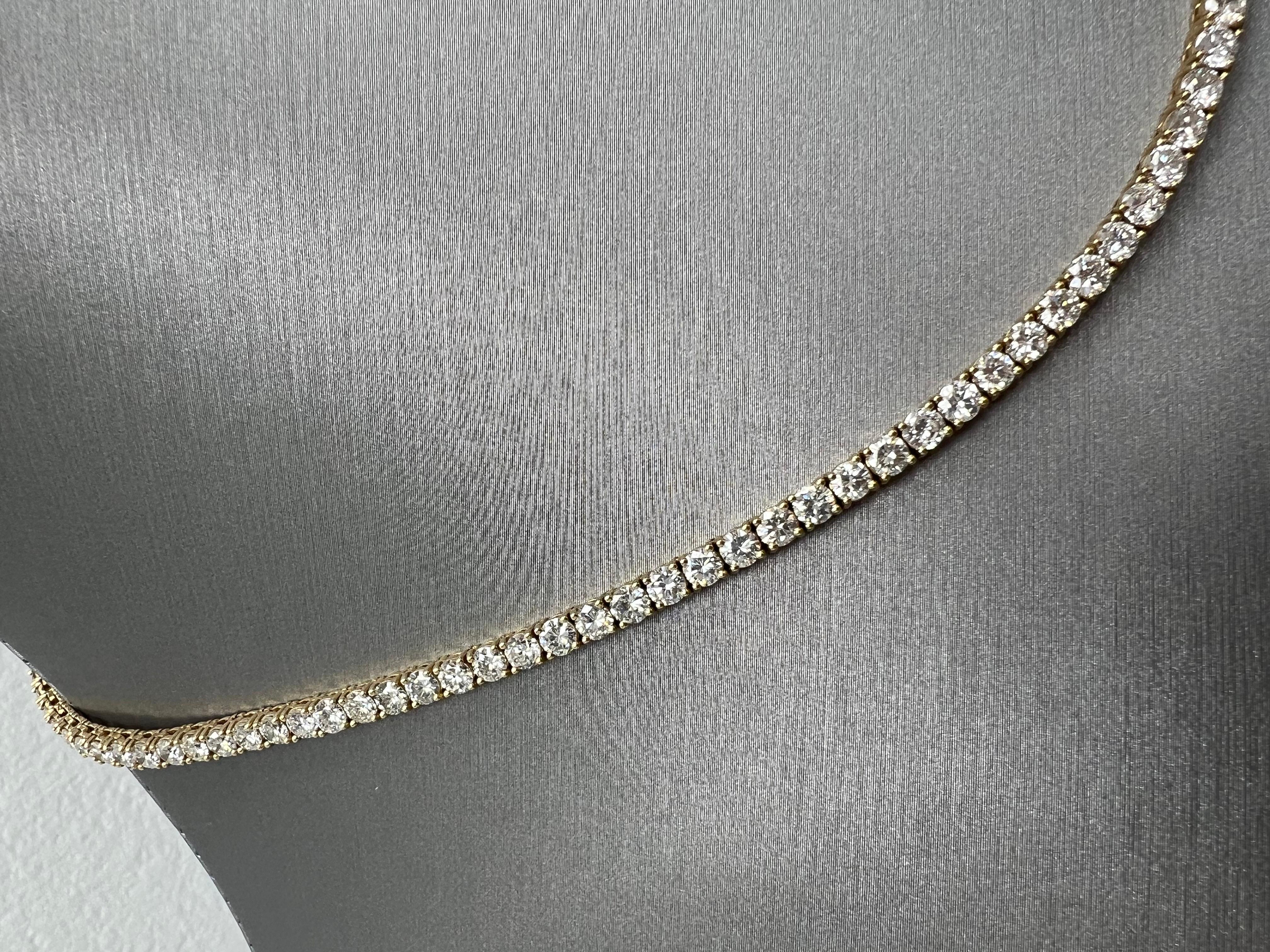 Natürliche Diamant-Tennis-Halskette in 14k Gelbgold, 18,03ctw, 4 Zacken, 18' Inch (Brillantschliff) im Angebot