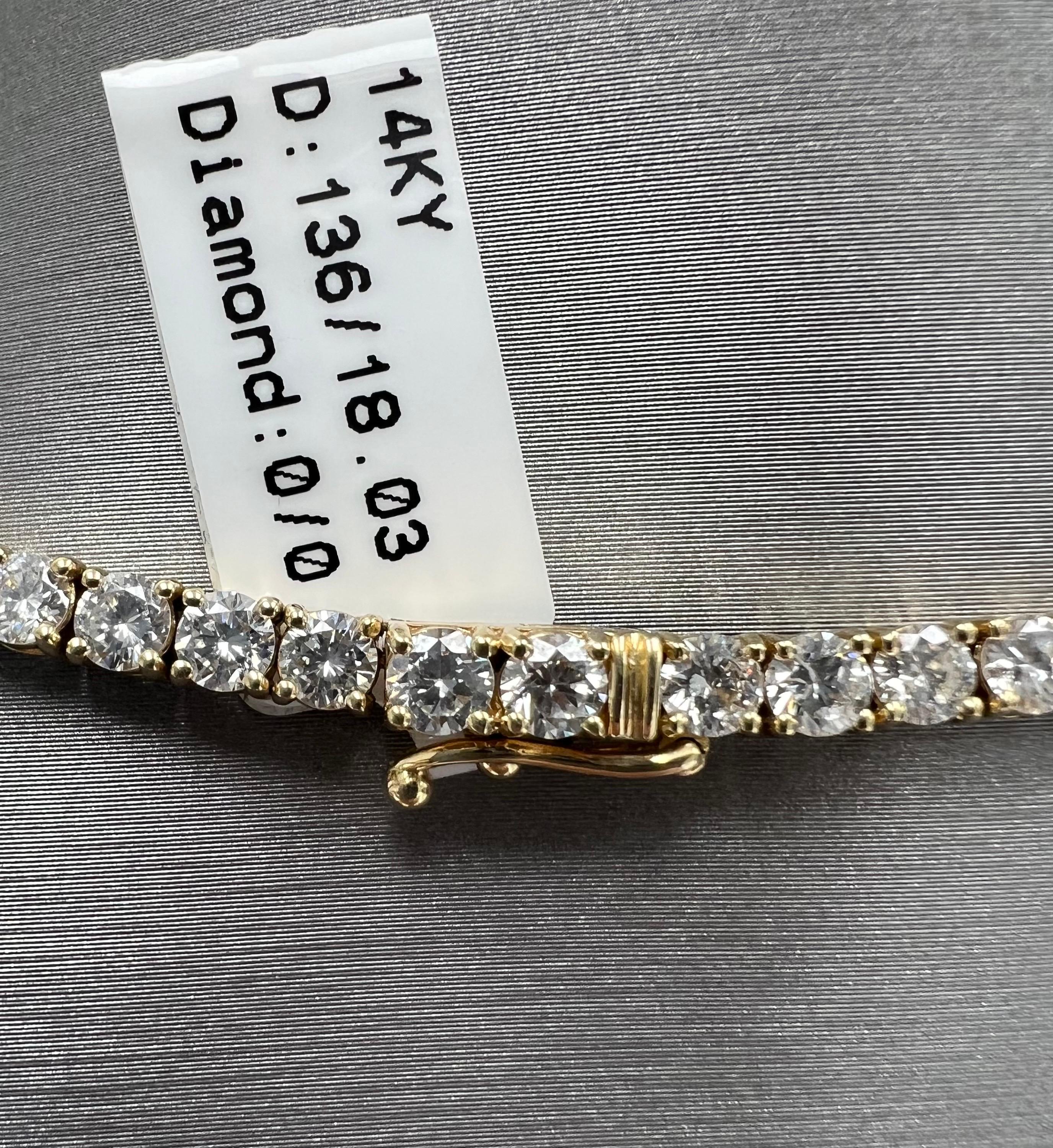 Natürliche Diamant-Tennis-Halskette in 14k Gelbgold, 18,03ctw, 4 Zacken, 18' Inch im Zustand „Neu“ im Angebot in Great Neck, NY