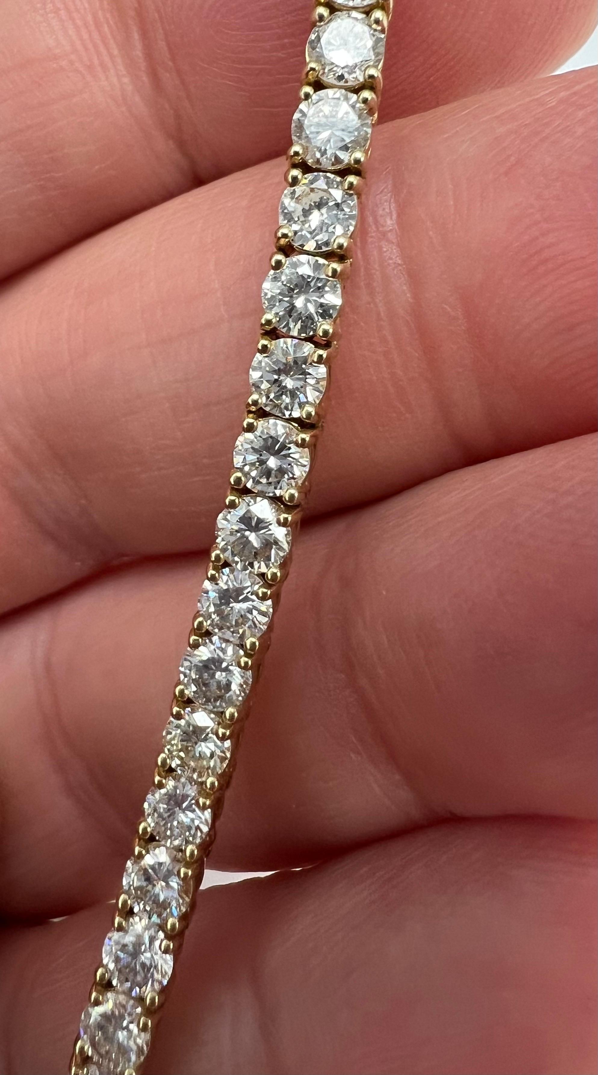 Natürliche Diamant-Tennis-Halskette in 14k Gelbgold, 18,03ctw, 4 Zacken, 18' Inch im Angebot 1