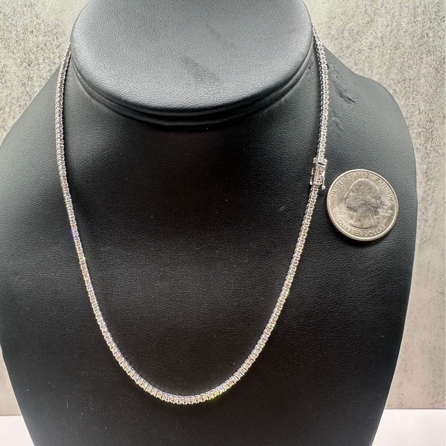 Round Cut Natural Diamond Tennis Necklace in 14kt White Gold - 3.23ctw GH SI Diamonds, 16