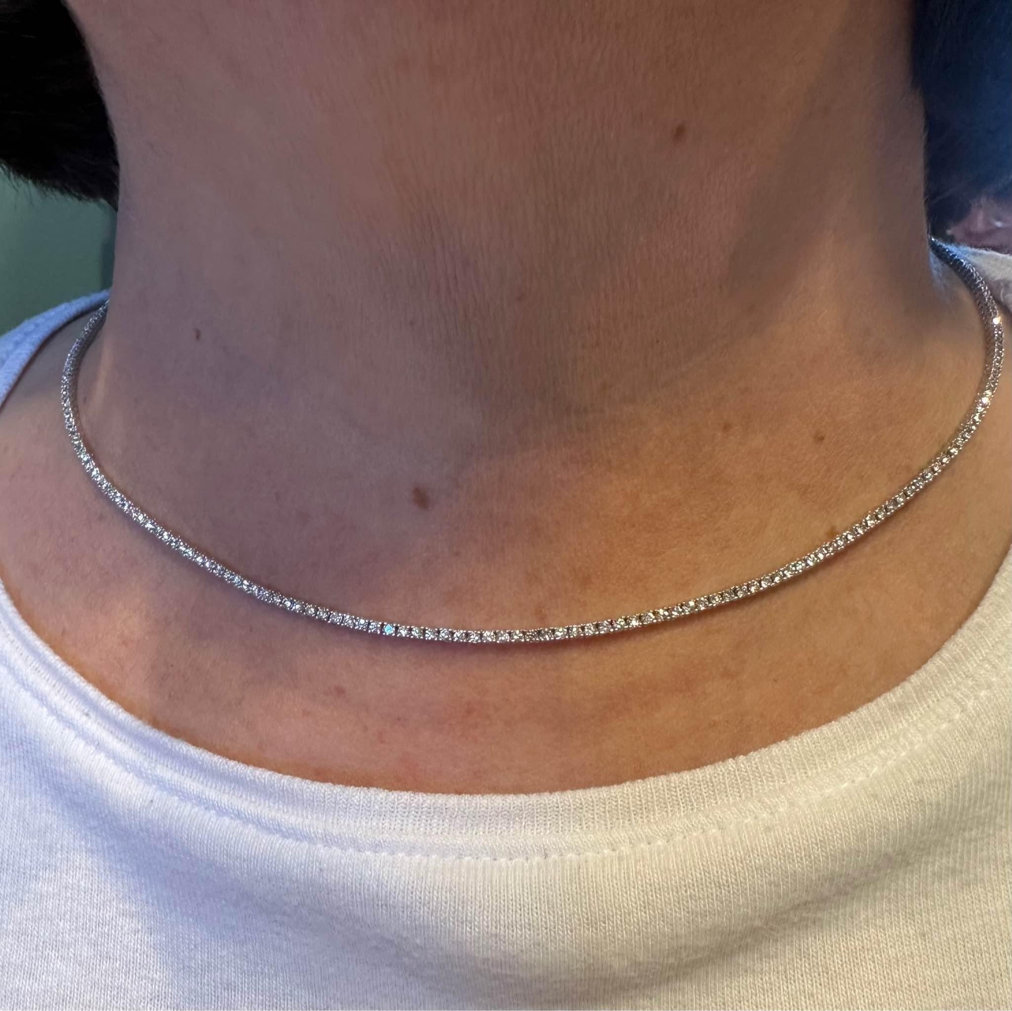 Natural Diamond Tennis Necklace in 14kt White Gold - 3.23ctw GH SI Diamonds, 16