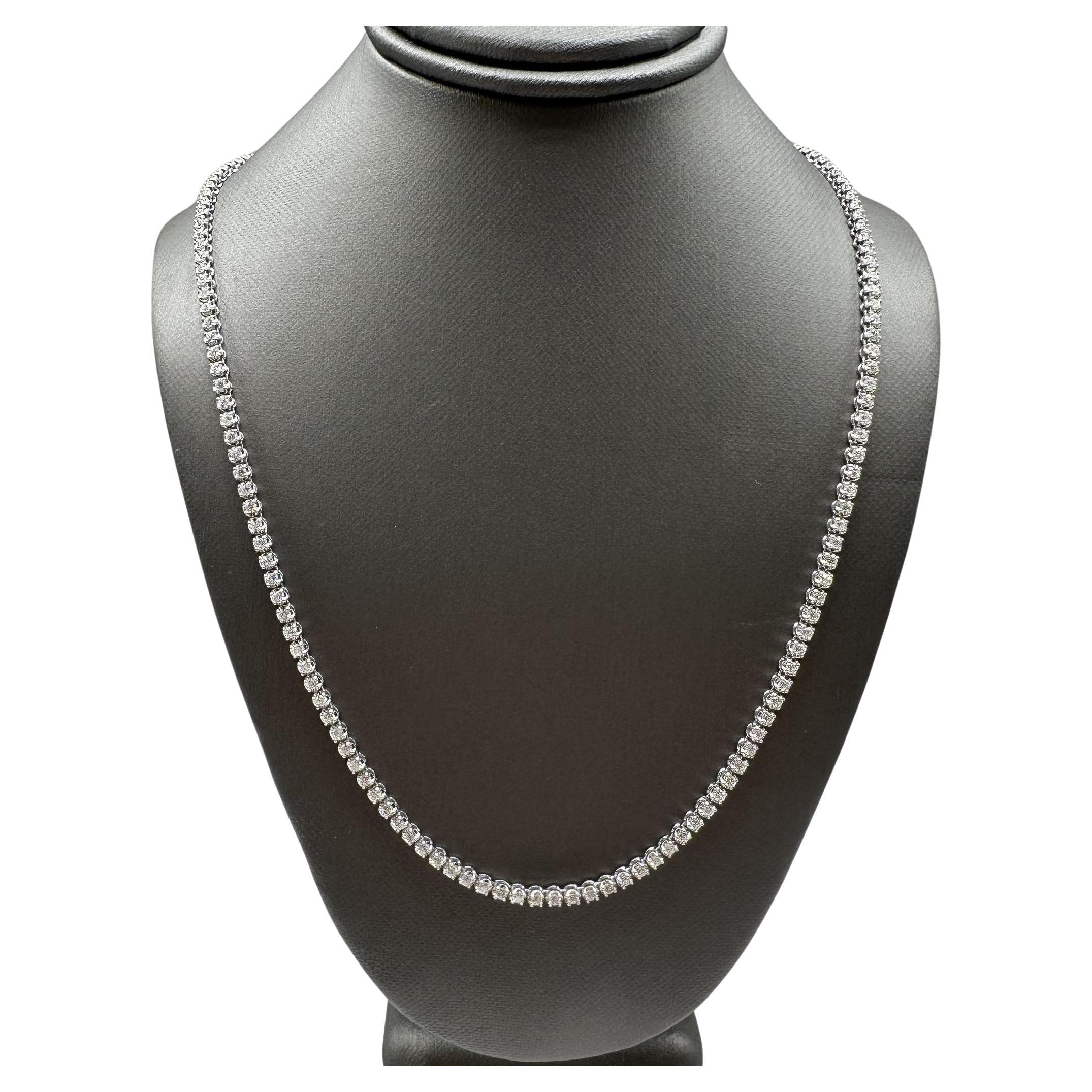 Collier de tennis en diamant naturel en or blanc 14kt - 3.3ctw, 18in, New