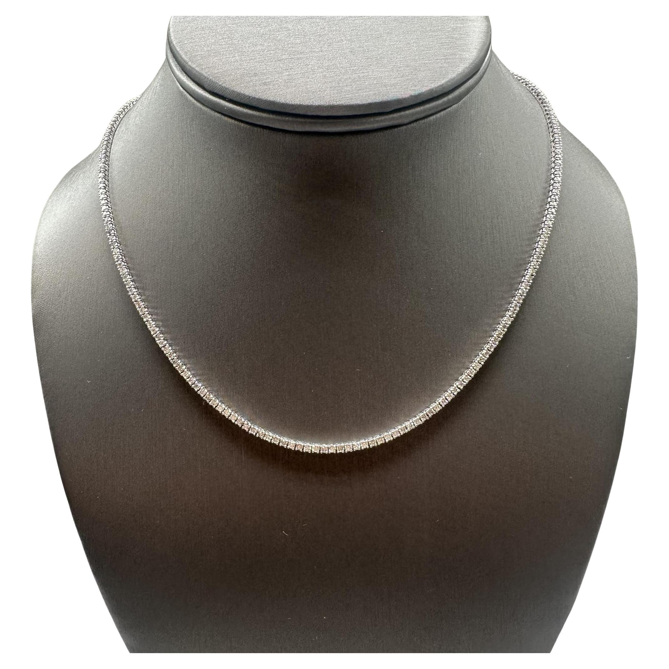 Natural Diamond Tennis Necklace in 14kt White Gold – 4.01ctw, 16.25in, New