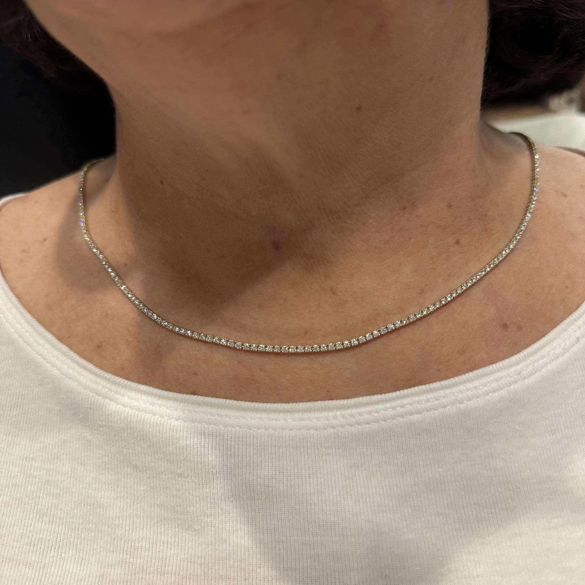 Collar de Tenis de Diamantes Naturales en Oro Amarillo de 14kt - 3.5ctw, 16in, Nuevo en Nuevo estado para la venta en West Hempstead, NY