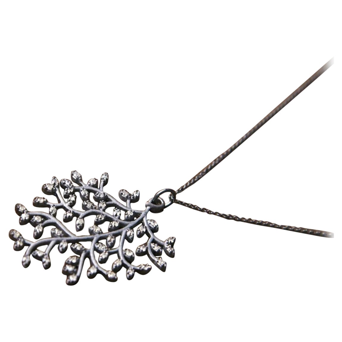 Natural Diamond Tree Pendant 925 Sterling Silver Leaf Necklace Women's Jewelry.