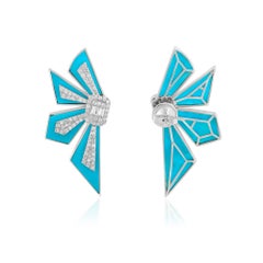 Natural Diamond Turquoise Gemstone Spider Earrings 18 Karat White Gold Jewelry
