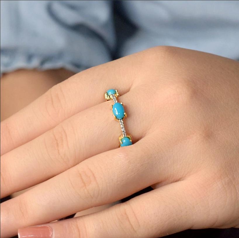 Natural Diamond & Turquoise Ring 14K gold en Nuevo estado para la venta en jaipur, IN