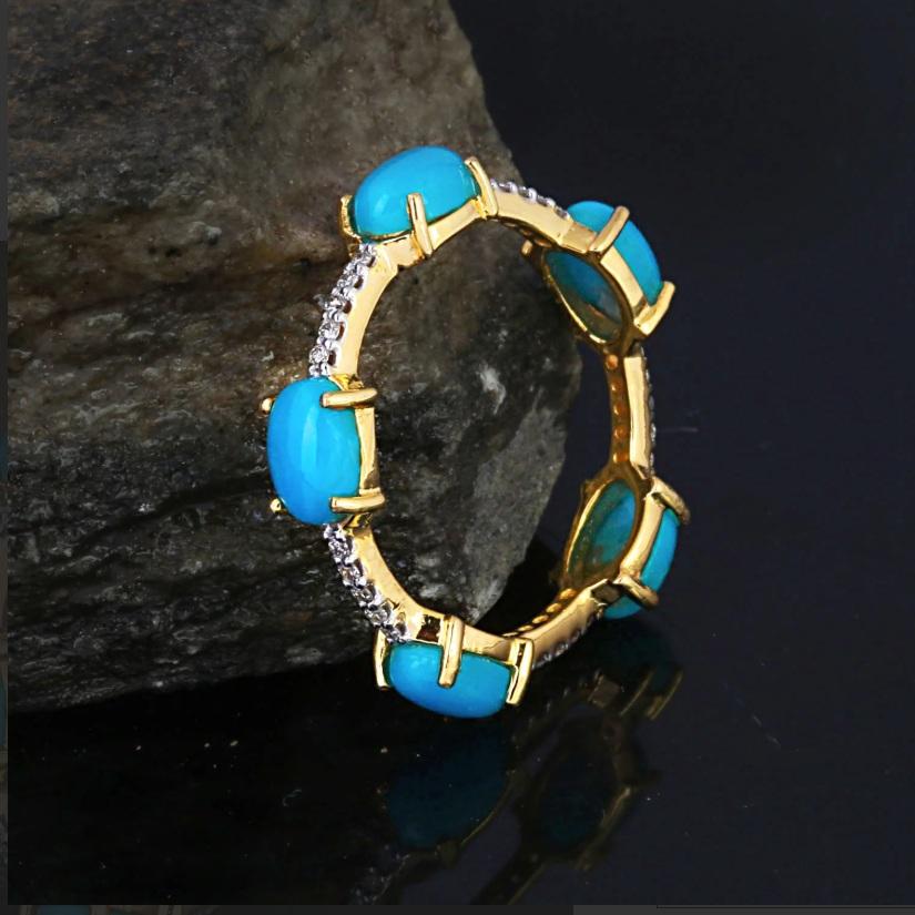 De las mujeres Natural Diamond & Turquoise Ring 14K gold en venta