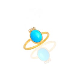 Anello con diamante naturale e turchese in oro 18 carati
