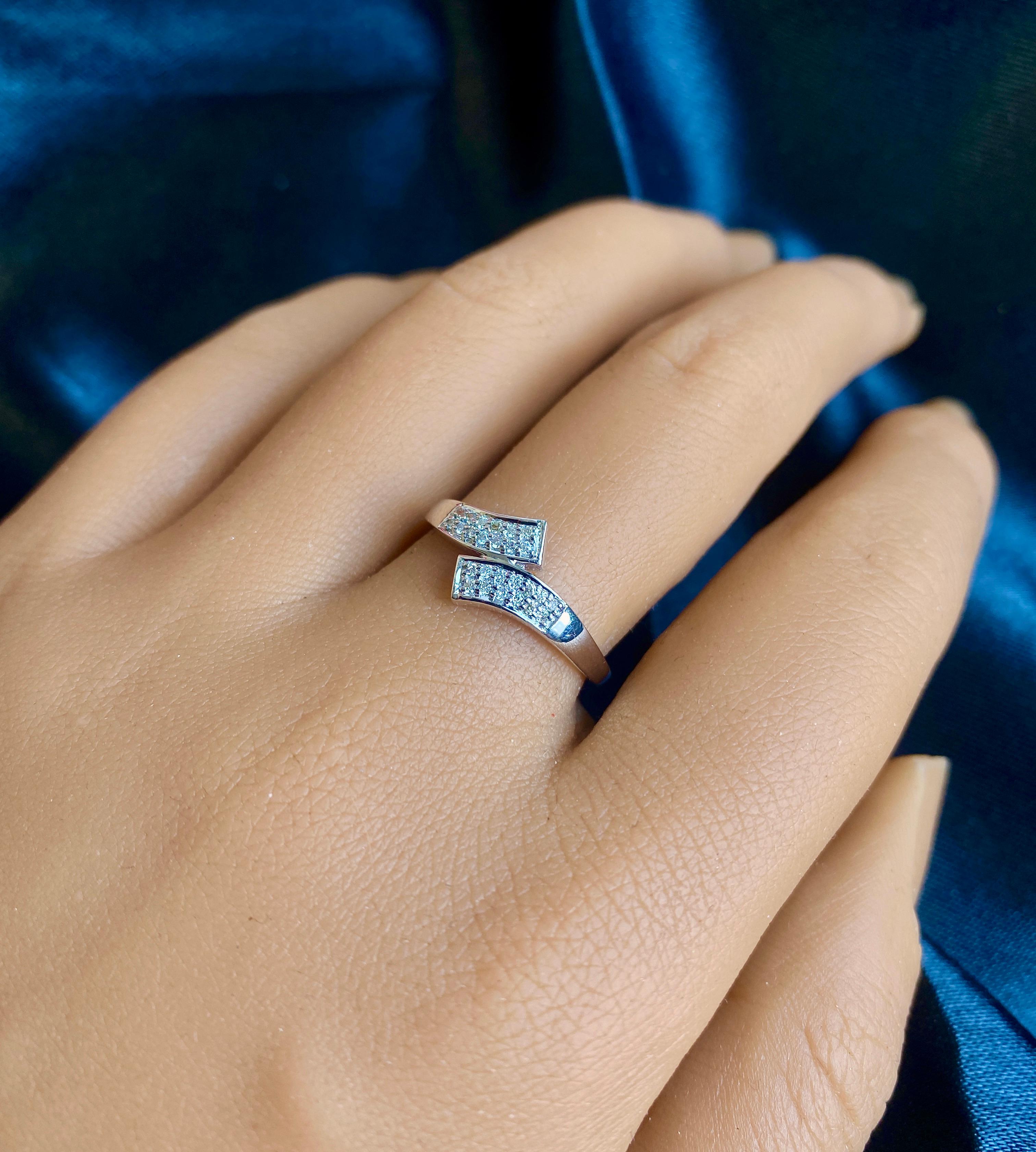 Modern Natural Diamond Twist Ring, Diamond Statement Ring, Minimalist Diamond Band 14k For Sale