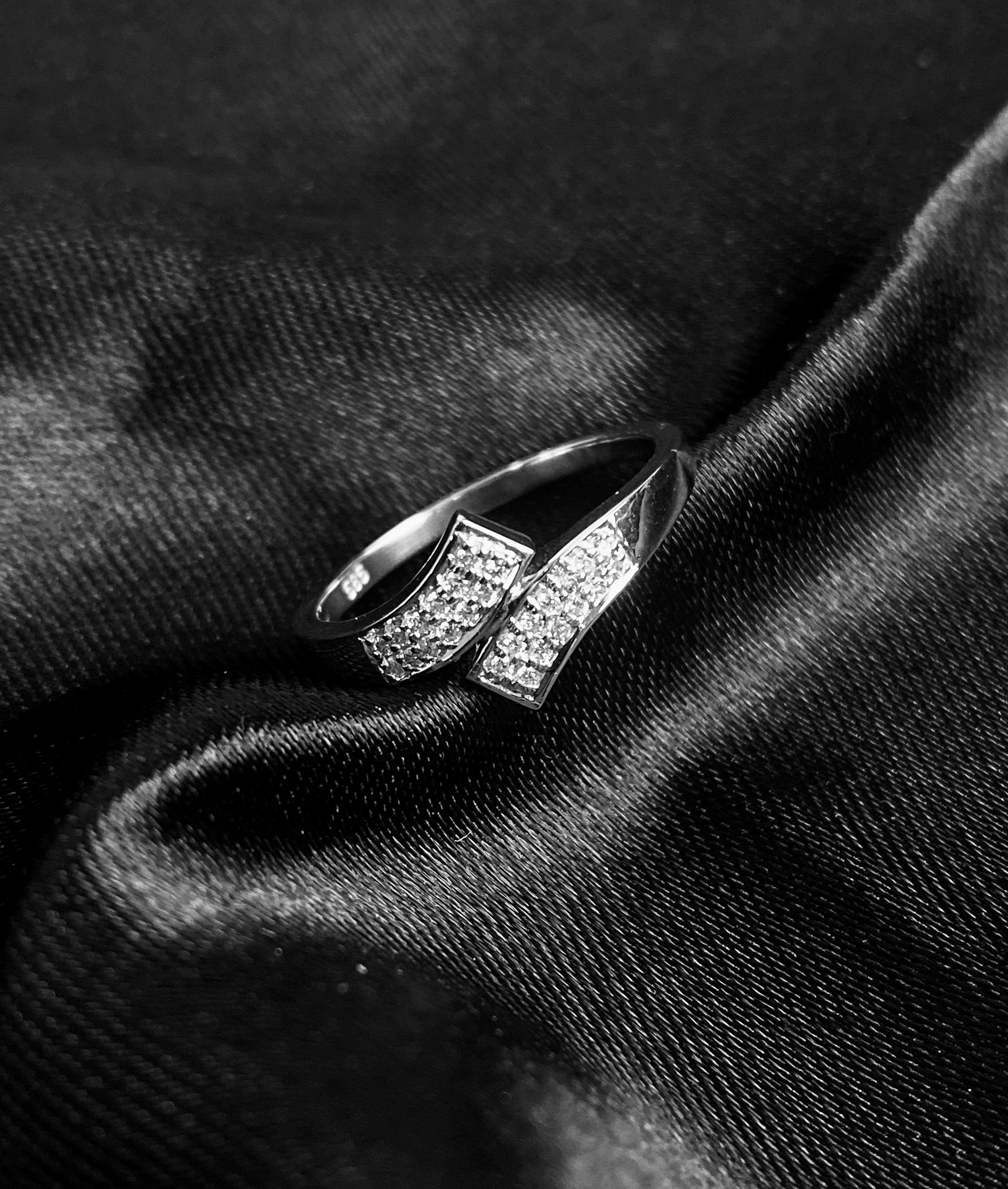 Women's Natural Diamond Twist Ring, Diamond Statement Ring, Minimalist Diamond Band 14k For Sale