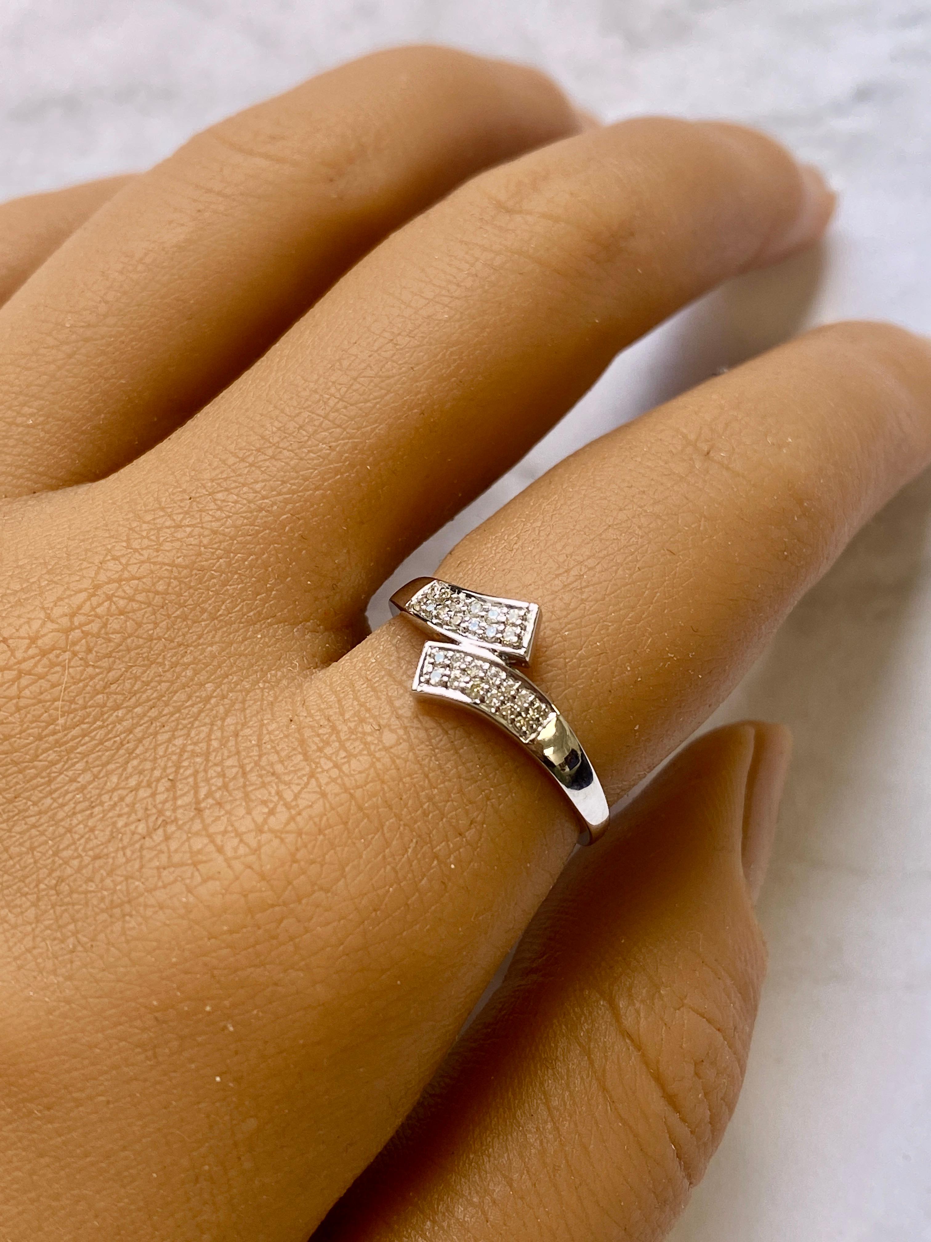 Natural Diamond Twist Ring, Diamond Statement Ring, Minimalist Diamond Band 14k For Sale 1
