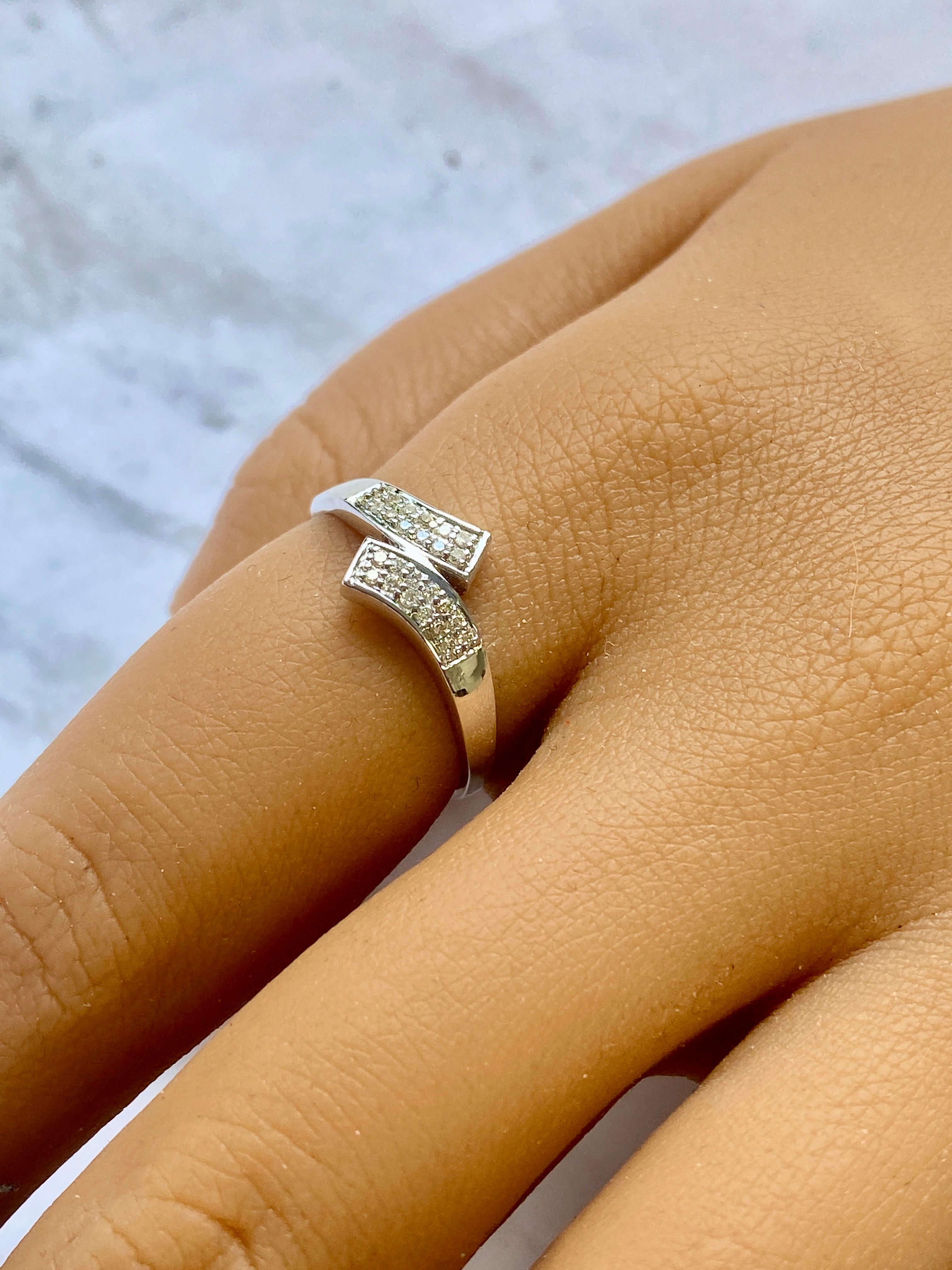 Natural Diamond Twist Ring, Diamond Statement Ring, Minimalist Diamond Band 14k For Sale 2