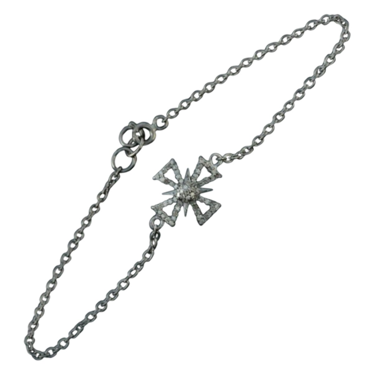 Bracciale a catena con diamante naturale in stile vittoriano in argento 925.