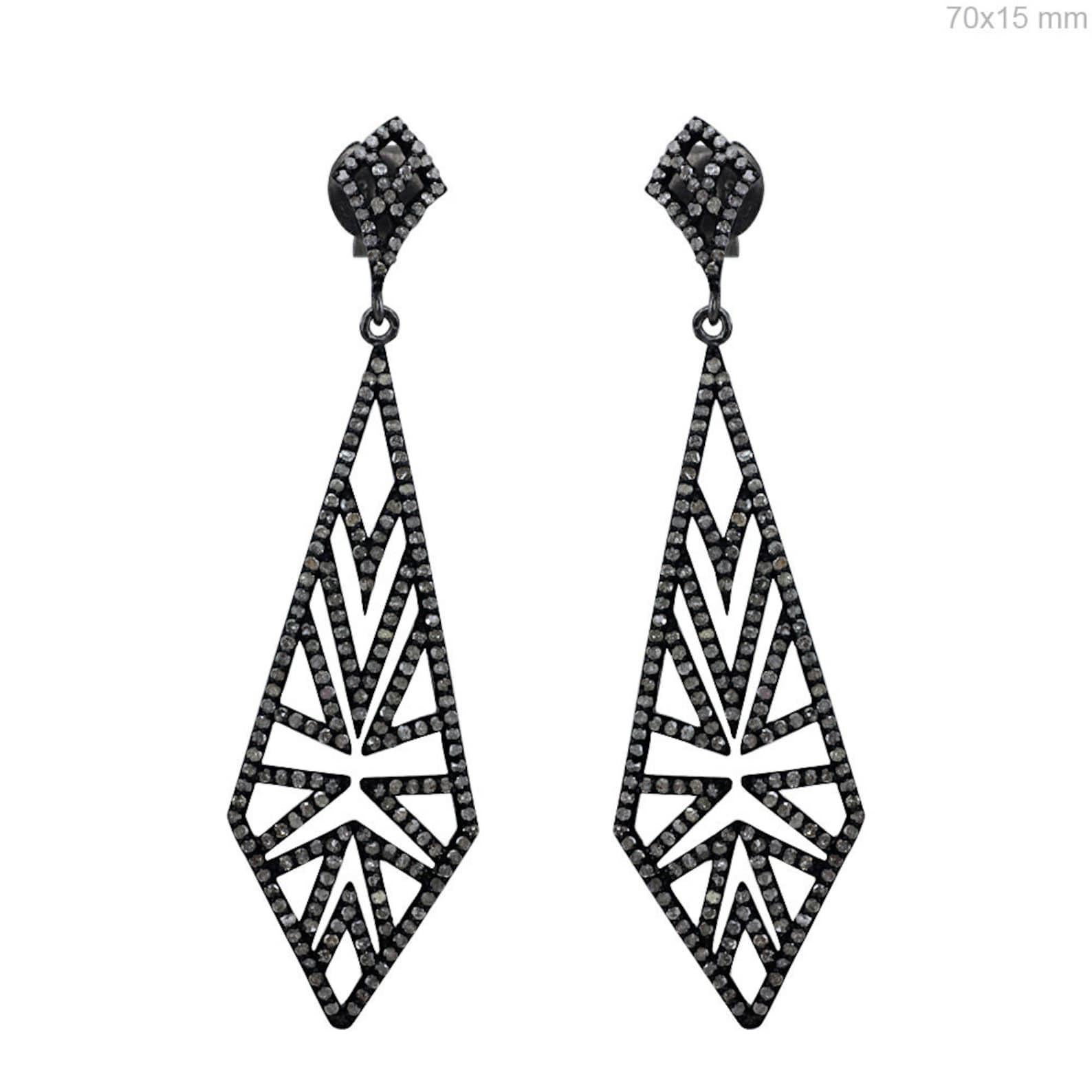 Natürliche Diamant Vintage Dainty Tropfenohrringe 925 Sterlingsilber 1 Paar Ohrringe mit natürlichen Diamanten Damen im Angebot