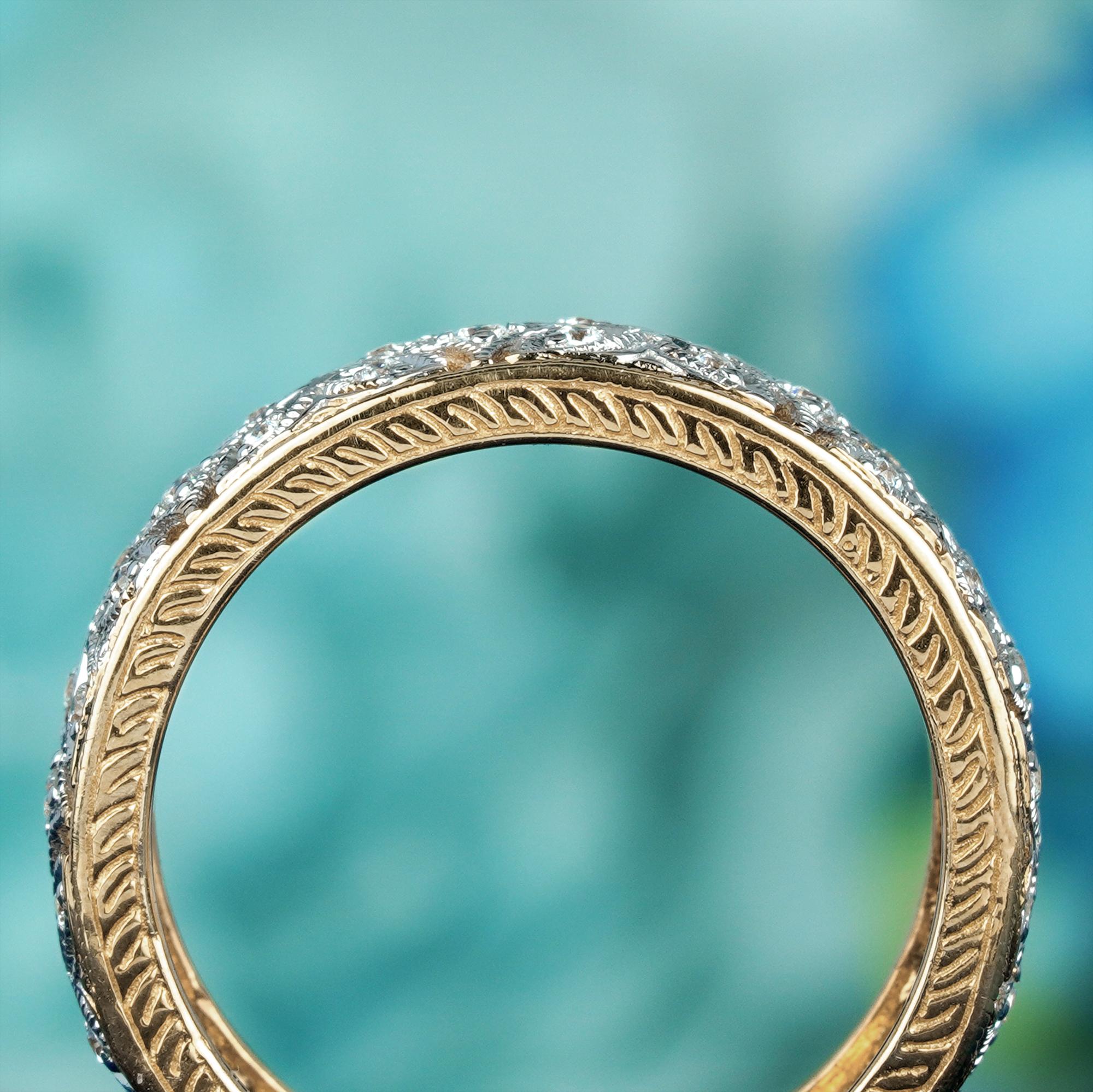 Im Angebot: Filigraner Vintage-Ring aus massivem 9K zweifarbigem Gold mit natürlichem Stye-Diamant und Blumenmuster () 4