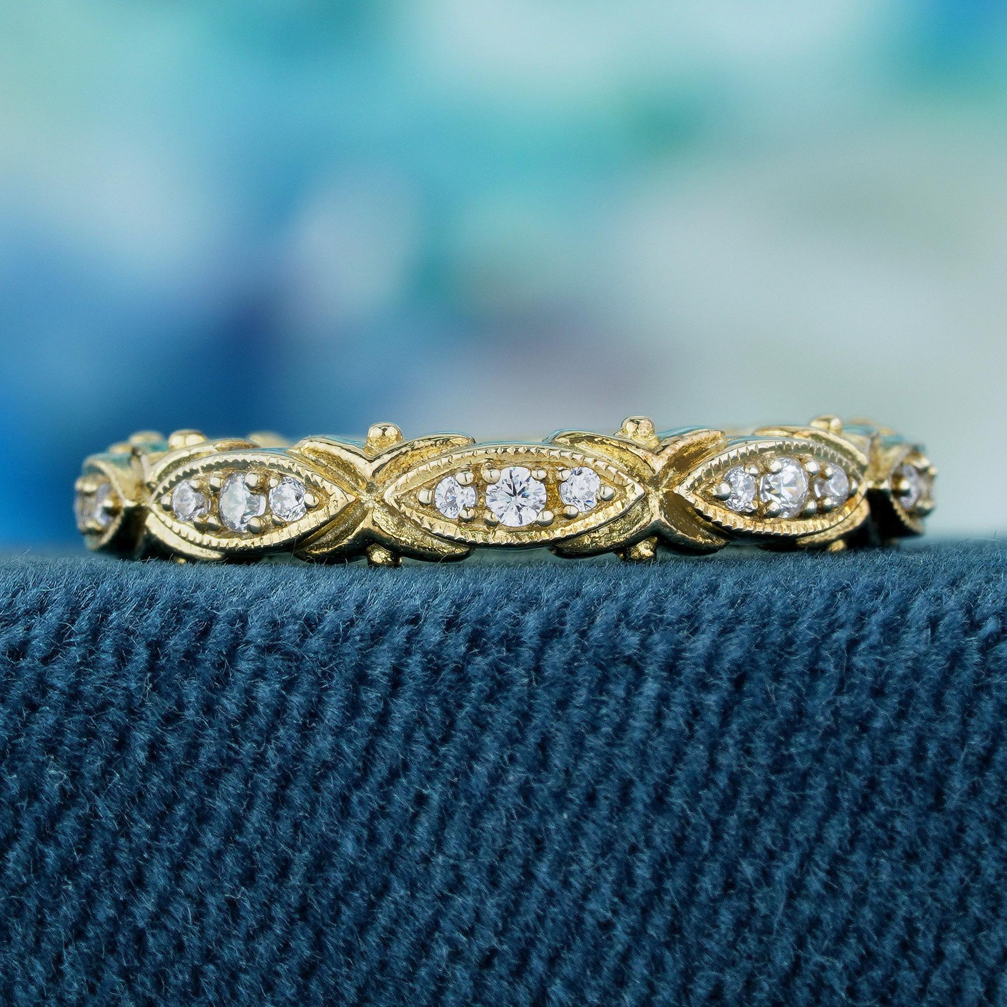 Edwardian Natural Diamond Vintage Style Band Ring in Solid 9K Yellow Gold For Sale