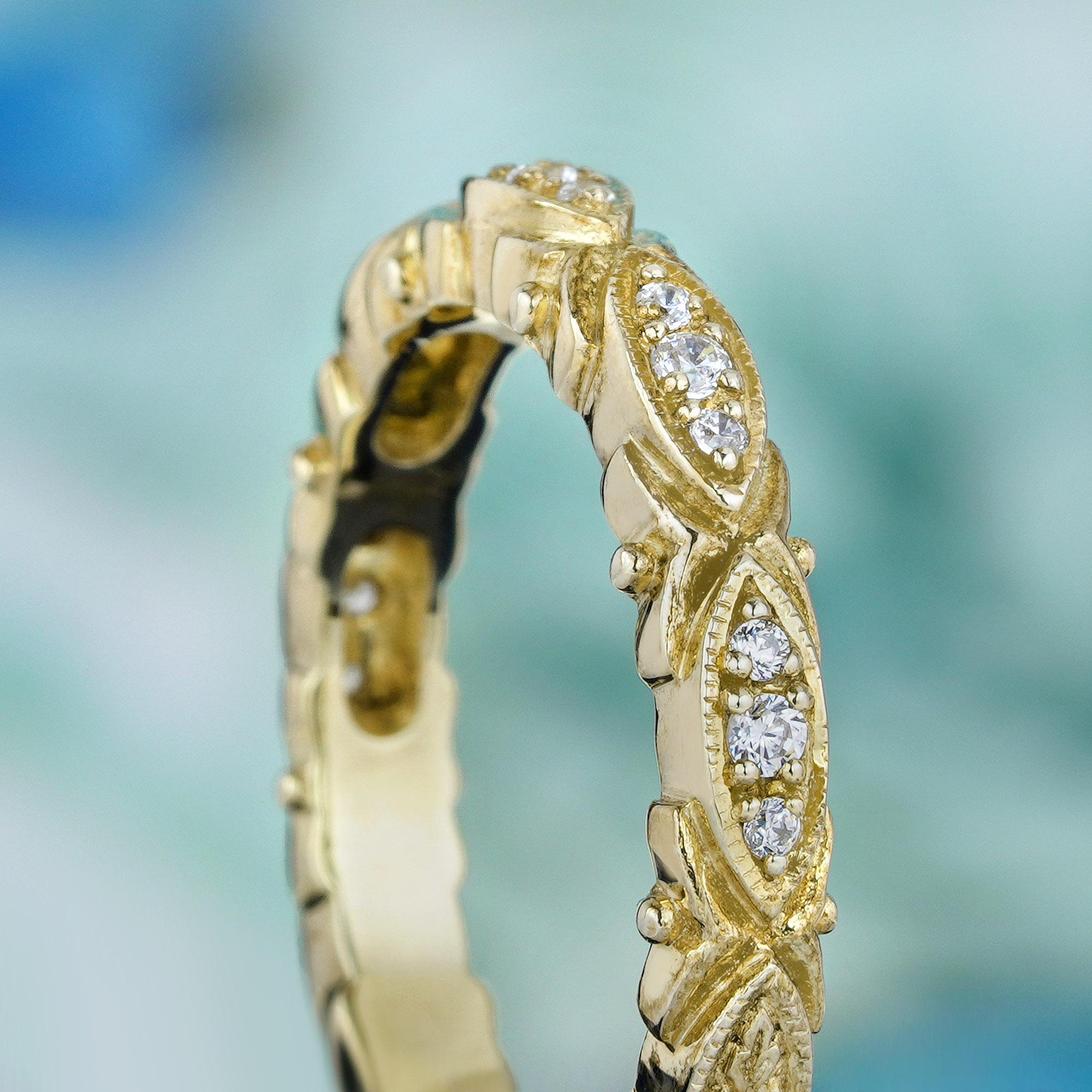 Natürlicher Diamant-Ring im Vintage-Stil aus massivem 9K Gelbgold Damen im Angebot