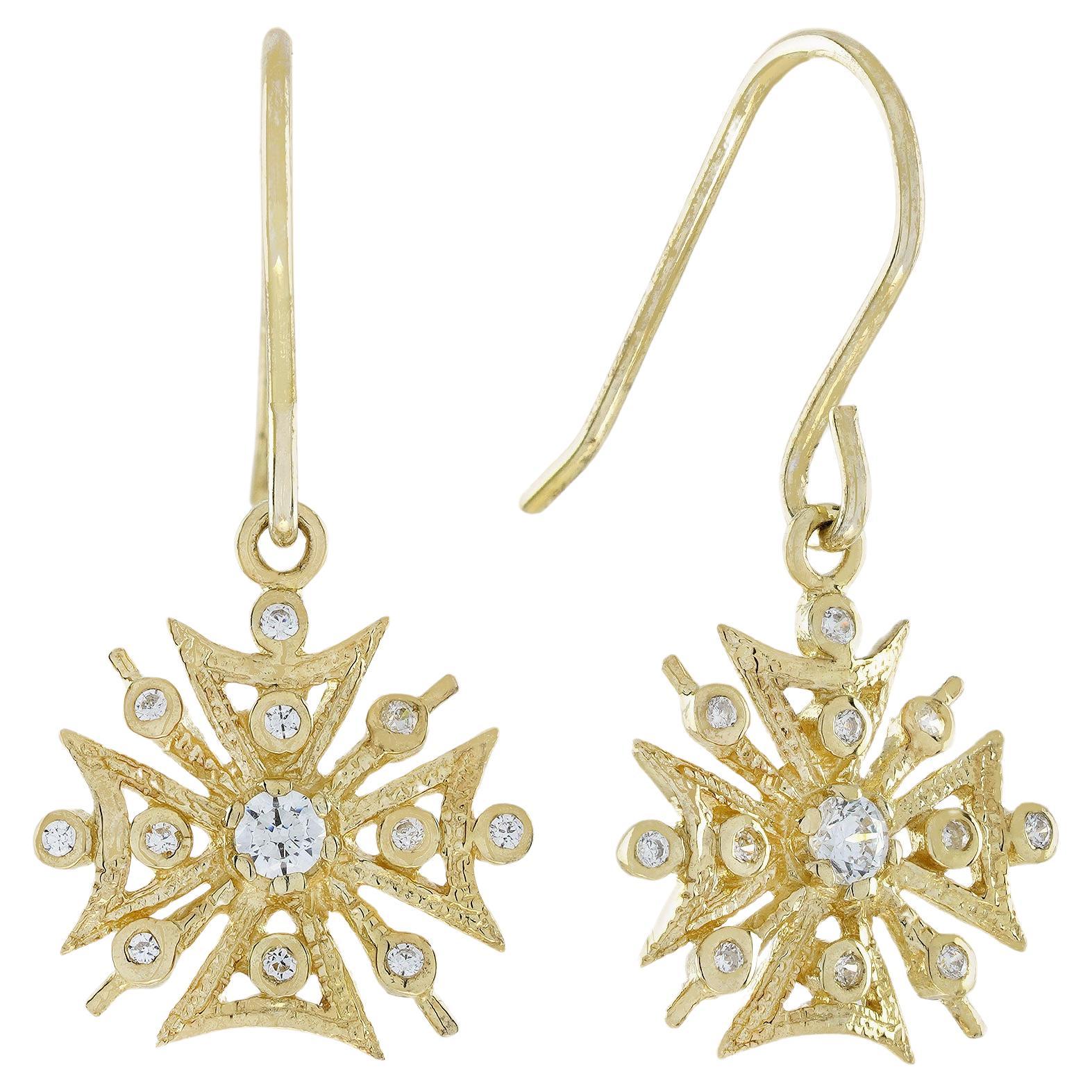 Natural Diamond Vintage Style Drop Earrings in Solid 9K Yellow Gold