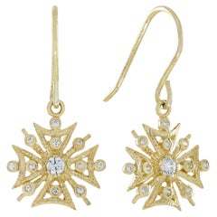 Boucles d'oreilles pendantes en or jaune 9K avec diamant naturel de style vintage