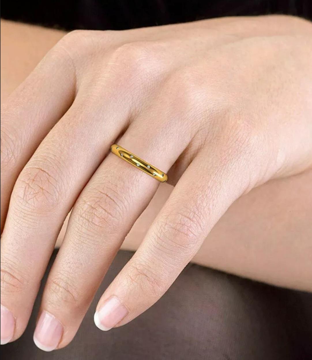 Natürlicher Diamant-Ehering 14k Gold Eternity-Ring Handgefertigtes Hochzeitsgeschenk. (Art déco) im Angebot
