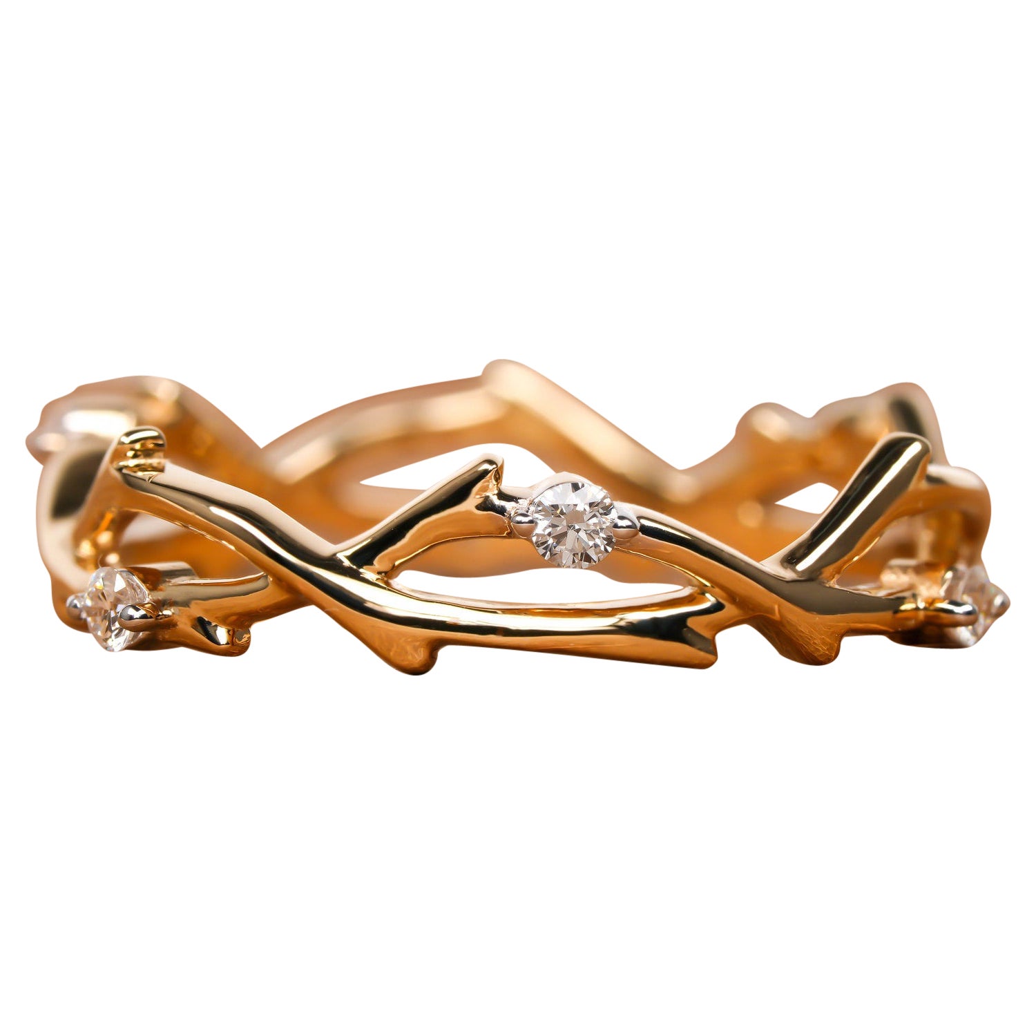 Nature Diamond Wedding Band 14k Gold Minimalist Twig Engagement Ring For Women.