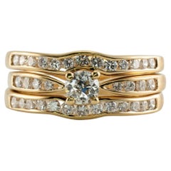 Vintage Natural Diamond Wedding Set Ring Band Wrap Cage Spark 14K Gold 1.01 cts TDW