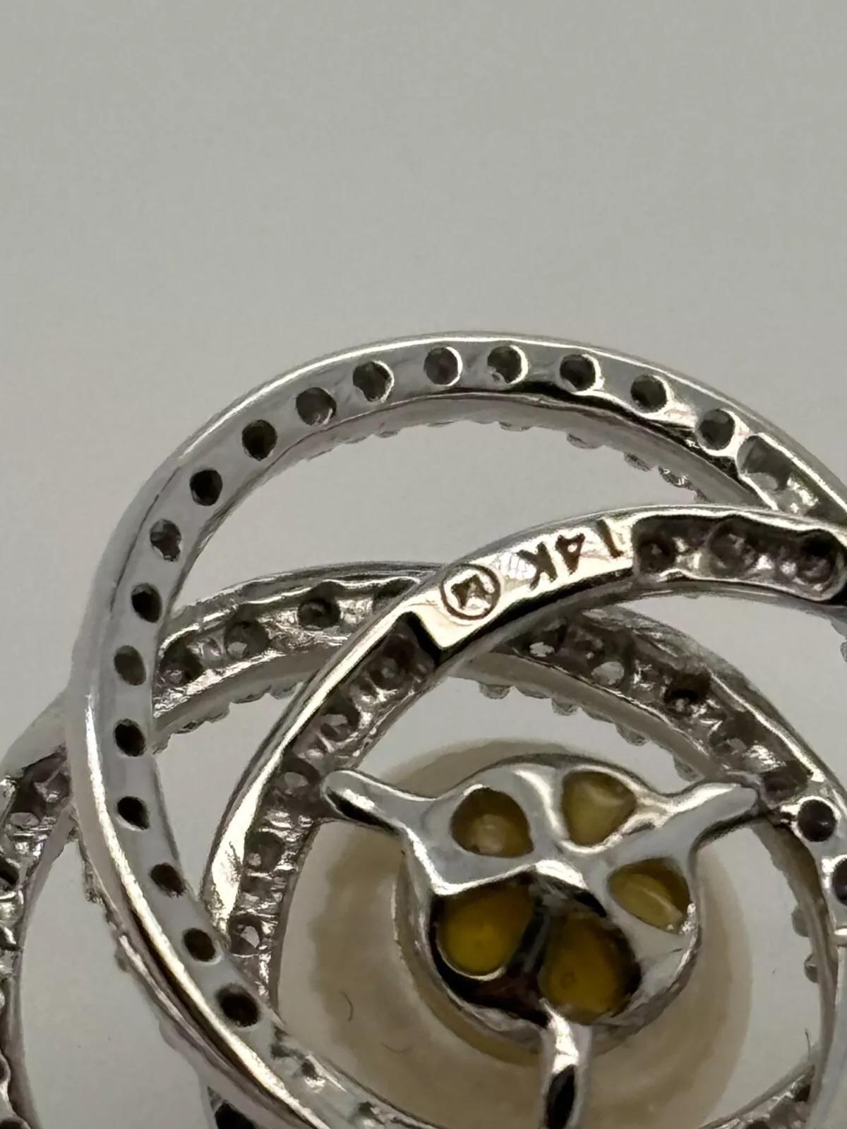 Women's Natural Diamond & White Pearl 14K White Gold 7.20mm Pave Knot Pendant For Sale