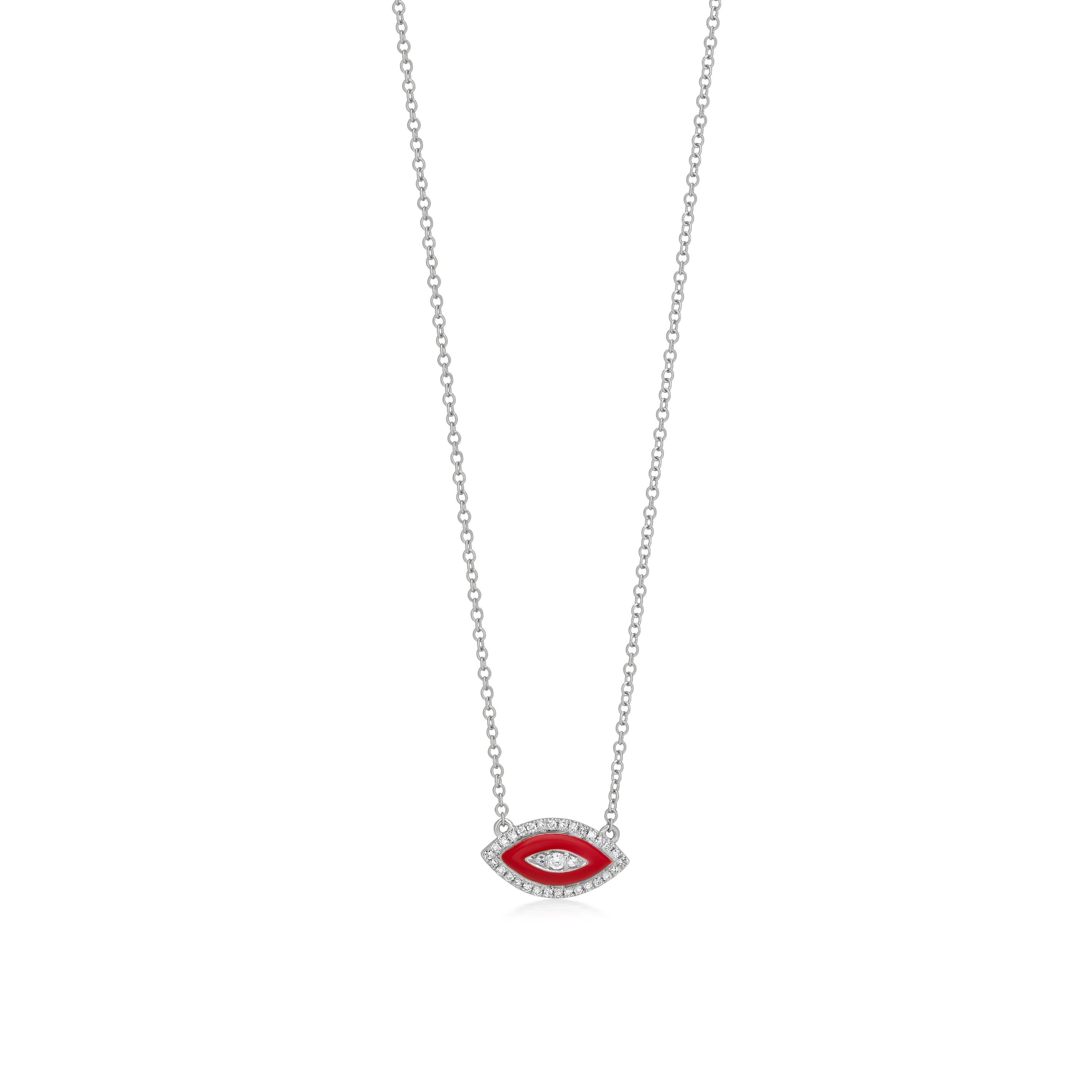 Contemporaneo Collana con diamanti naturali e smalto rosso da .10 cttw in oro bianco 18k, 15