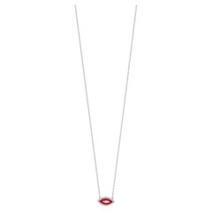 .10 qt de diamante natural/esmalte rojo Collar de Ojos en Oro Blanco de 18k, 15".