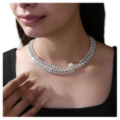 Natural Diamond Woven Collar Necklace, 34.97 Cts, 18K White Gold, Bridal Gifts