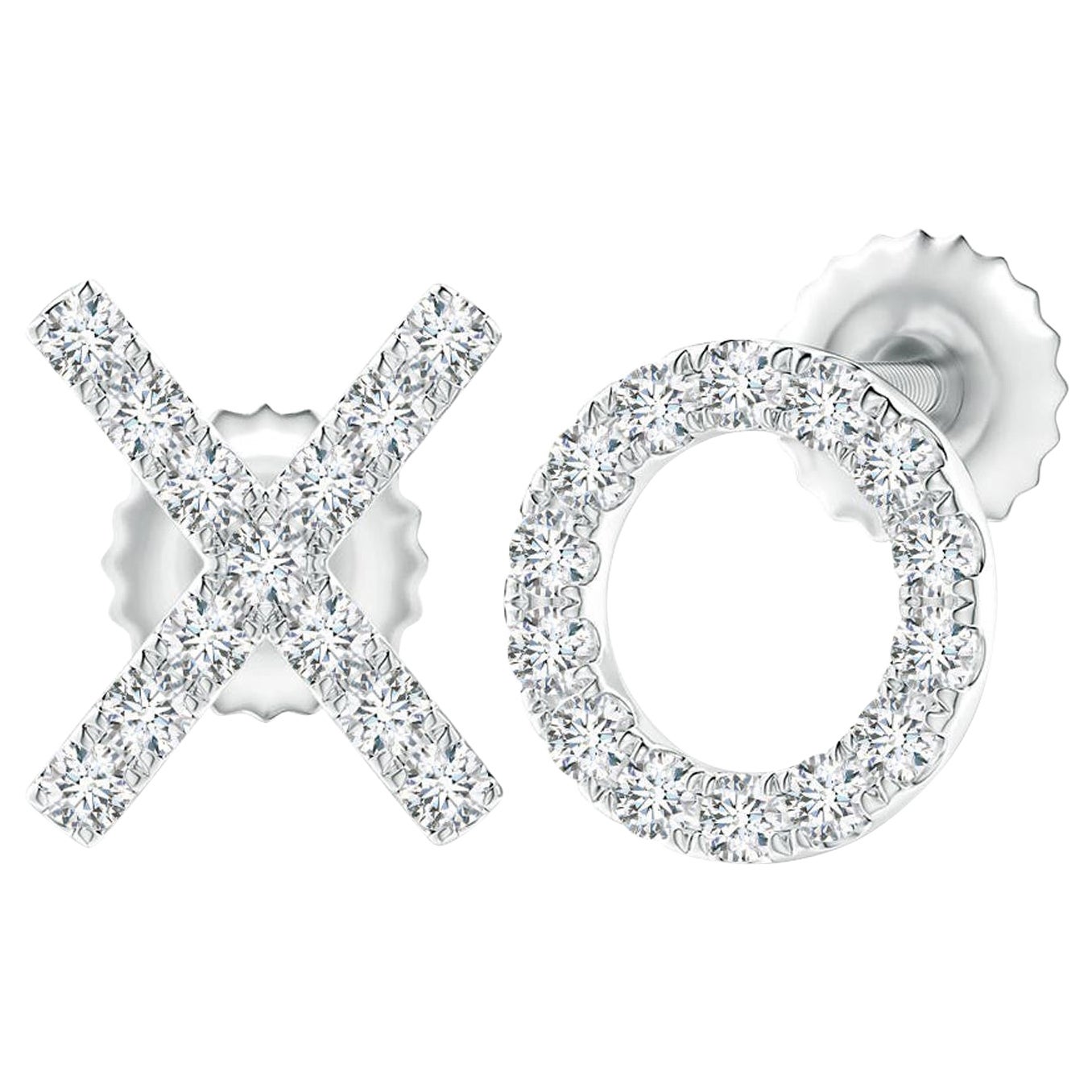 Natürlicher Diamant XO Ohrstecker aus 14K Weißgold (0,17cttw Farbe-G Reinheit-VS2
