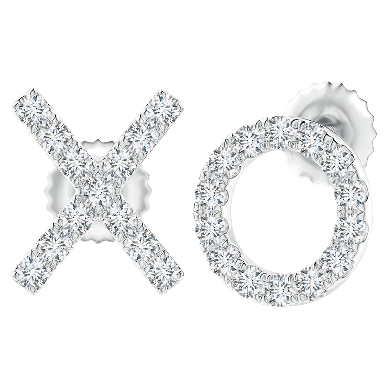 Natürliche Diamant-XO-Ohrstecker aus 14K Weißgold (0.2cttw Farbe-G Reinheit-VS2)