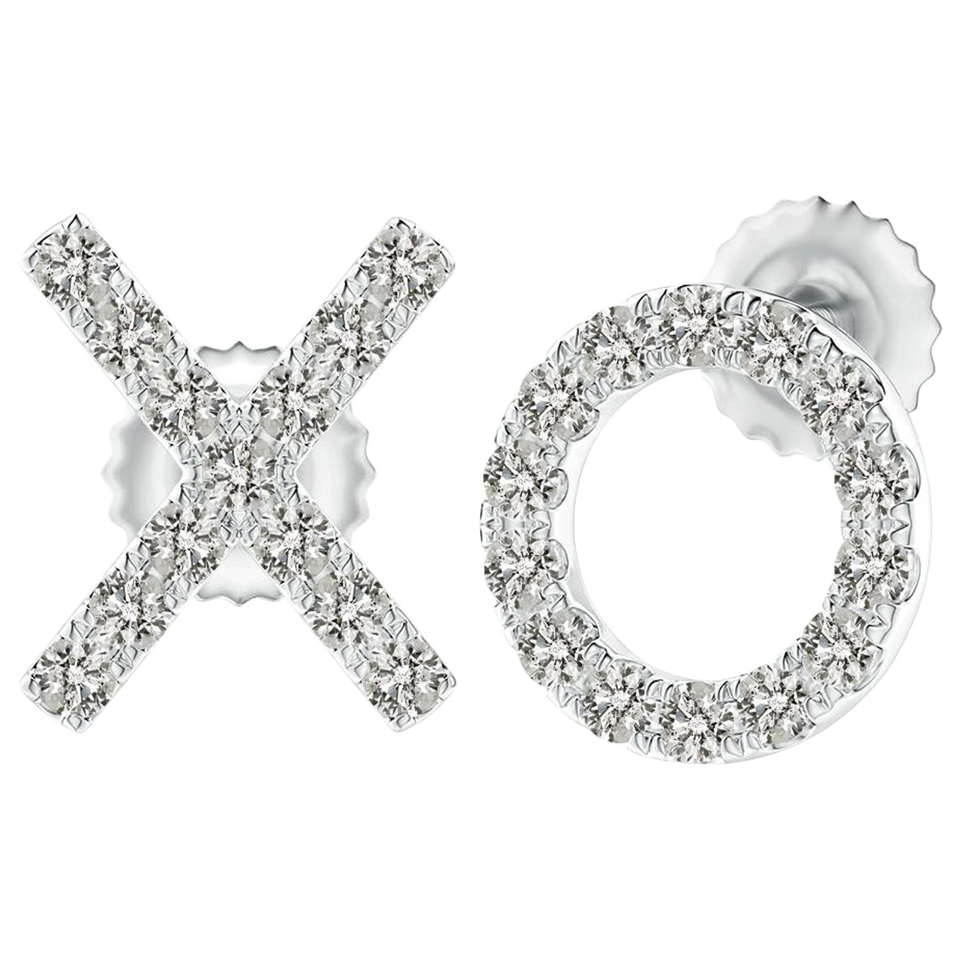 Natürliche Diamant-XO-Ohrstecker aus 14K Weißgold (0.2cttw Color-K Clarity-I3)
