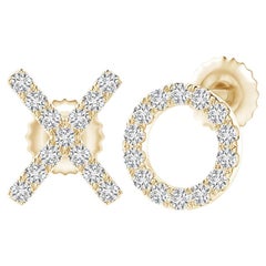 Clous d'oreilles XO en or jaune 14 carats avec diamants naturels 0,17 carat de couleur H, pureté SI2
