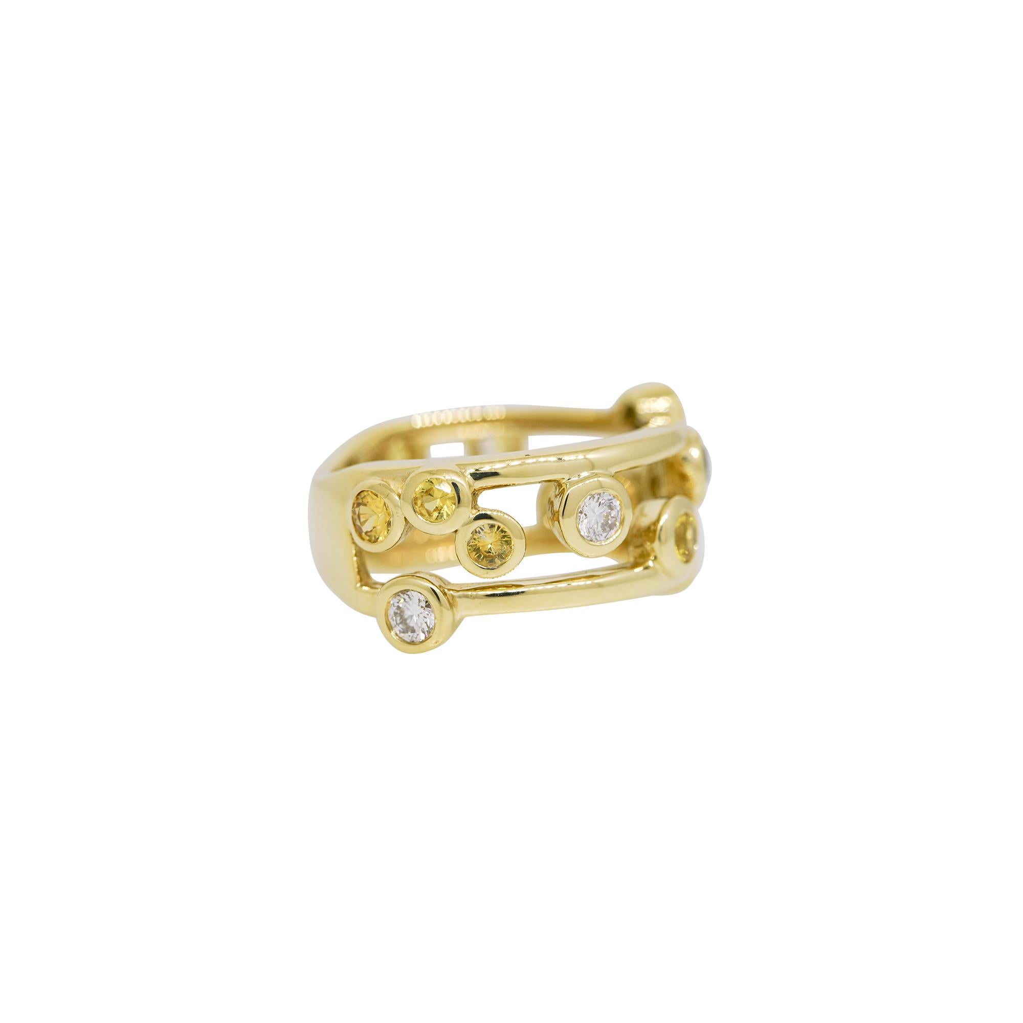 Modern Natural Diamond & Yellow Sapphire Bezel-Set 18-Karat Floating Ring In Stock