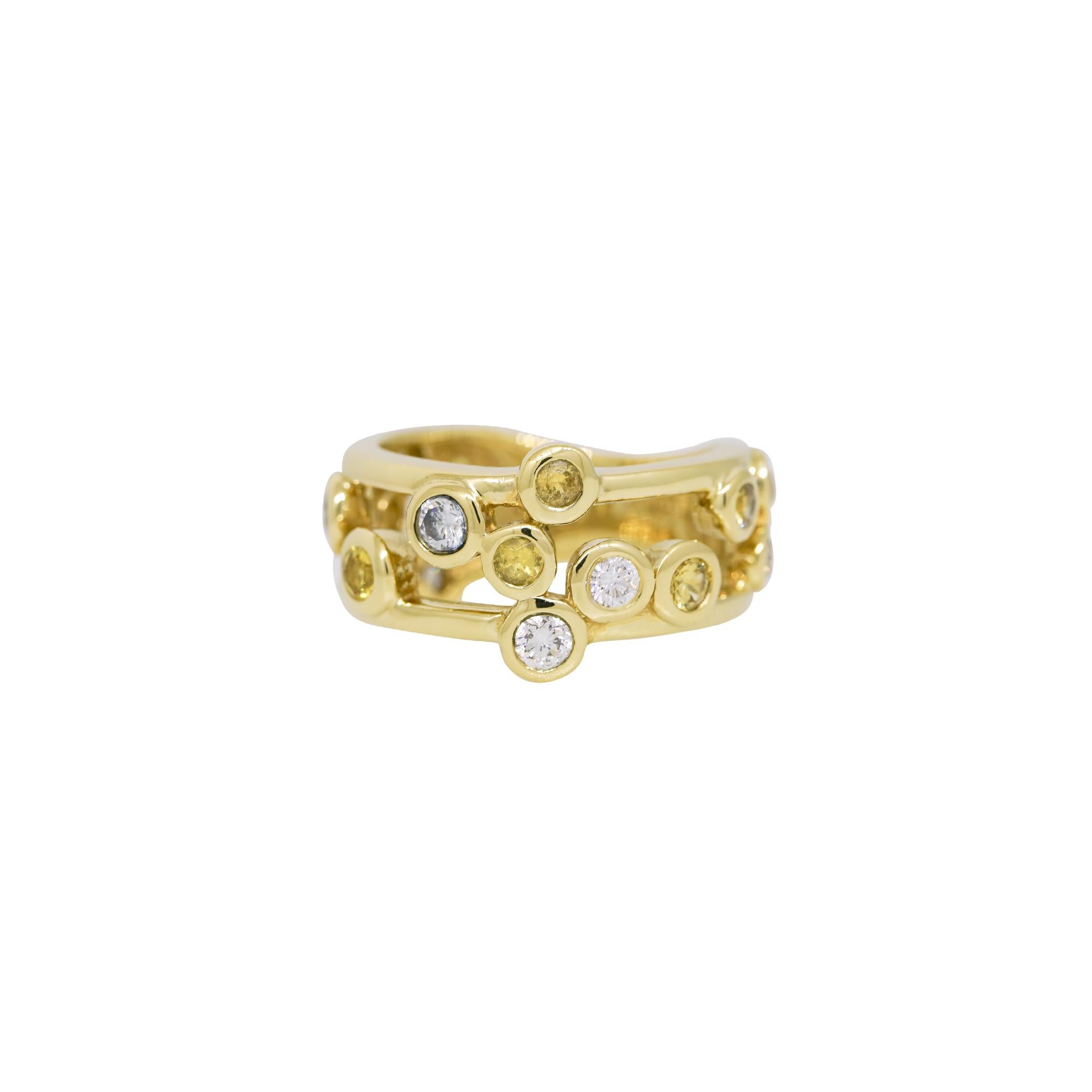 Round Cut Natural Diamond & Yellow Sapphire Bezel-Set 18-Karat Floating Ring In Stock