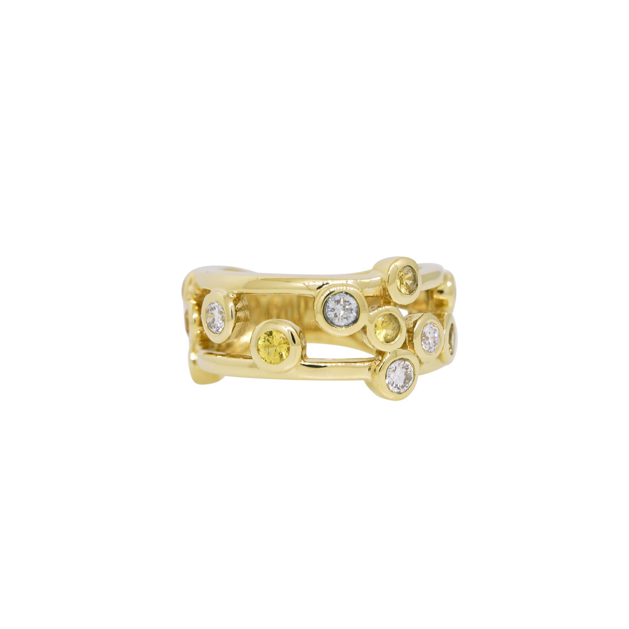 Natural Diamond & Yellow Sapphire Bezel-Set 18-Karat Floating Ring In Stock In Excellent Condition In Boca Raton, FL